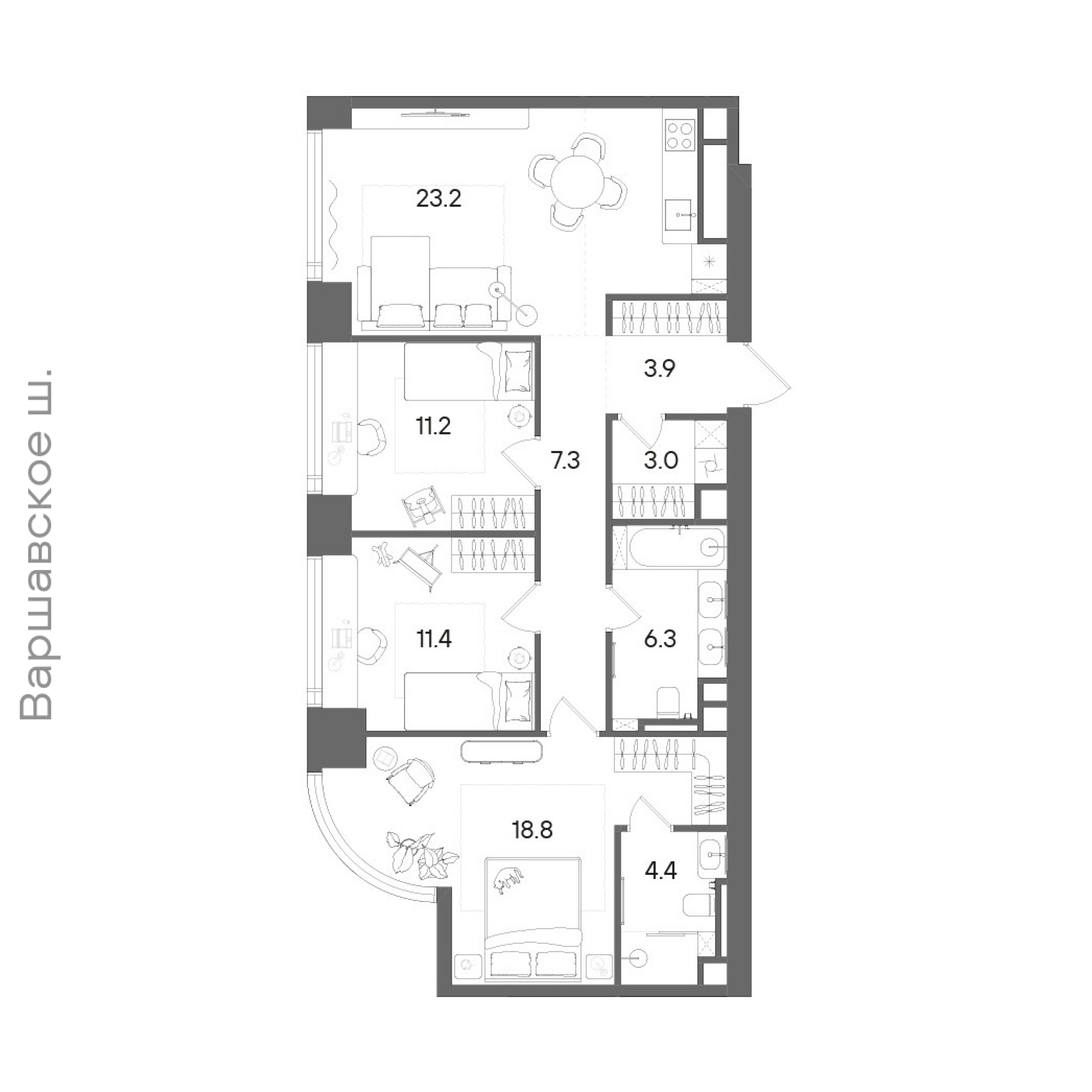 Официальная планировка STONE Blik, 90,3 м²