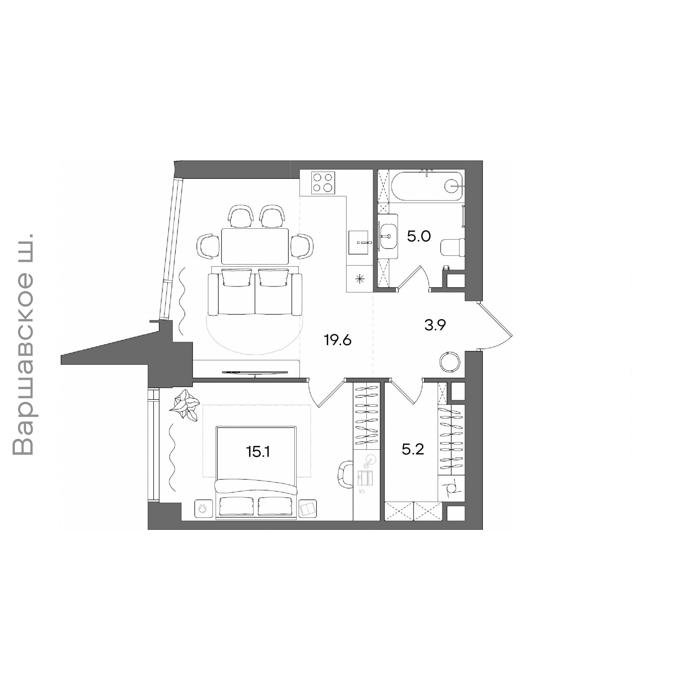 Официальная планировка STONE Blik, 48,8 м²