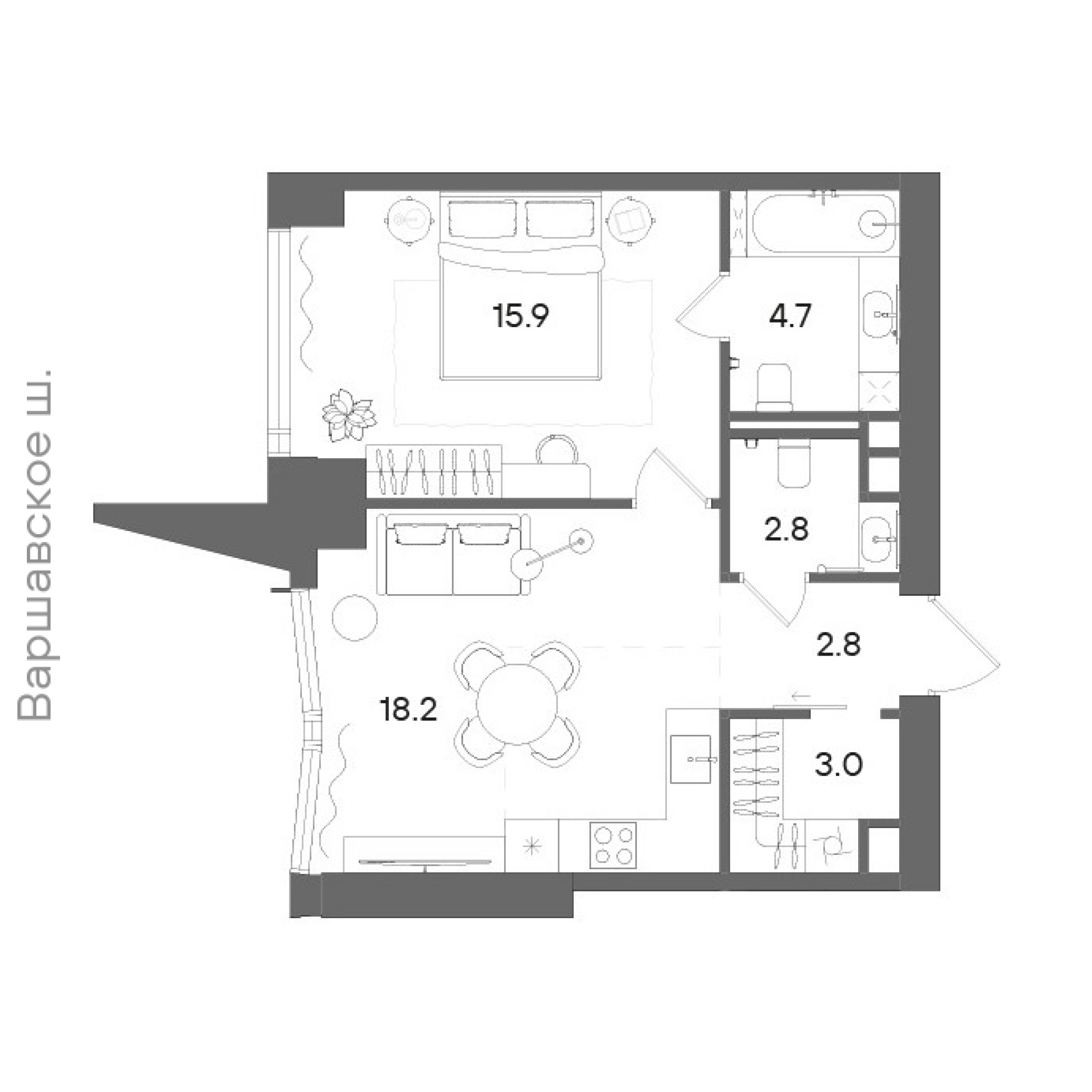 Официальная планировка STONE Blik, 47,1 м²