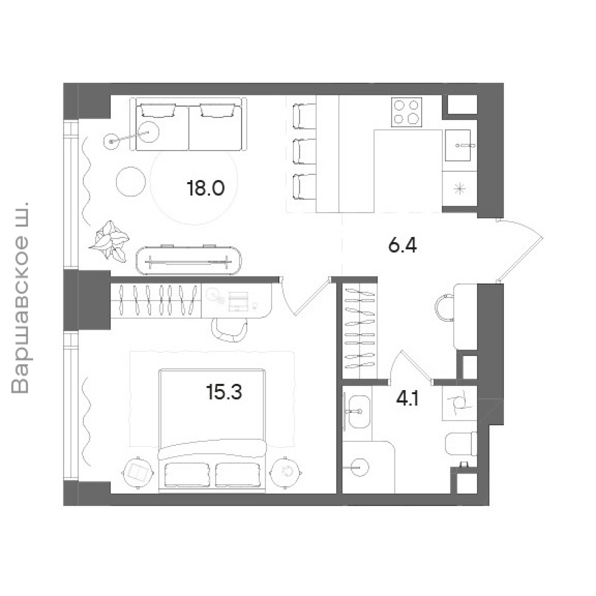 Официальная планировка STONE Blik, 43,8 м²