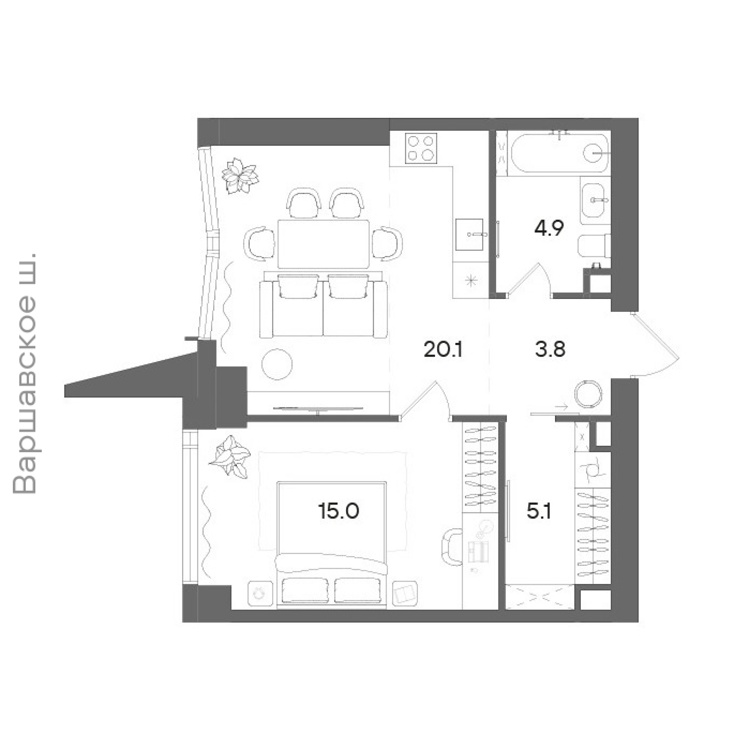 Официальная планировка STONE Blik, 48,7 м²