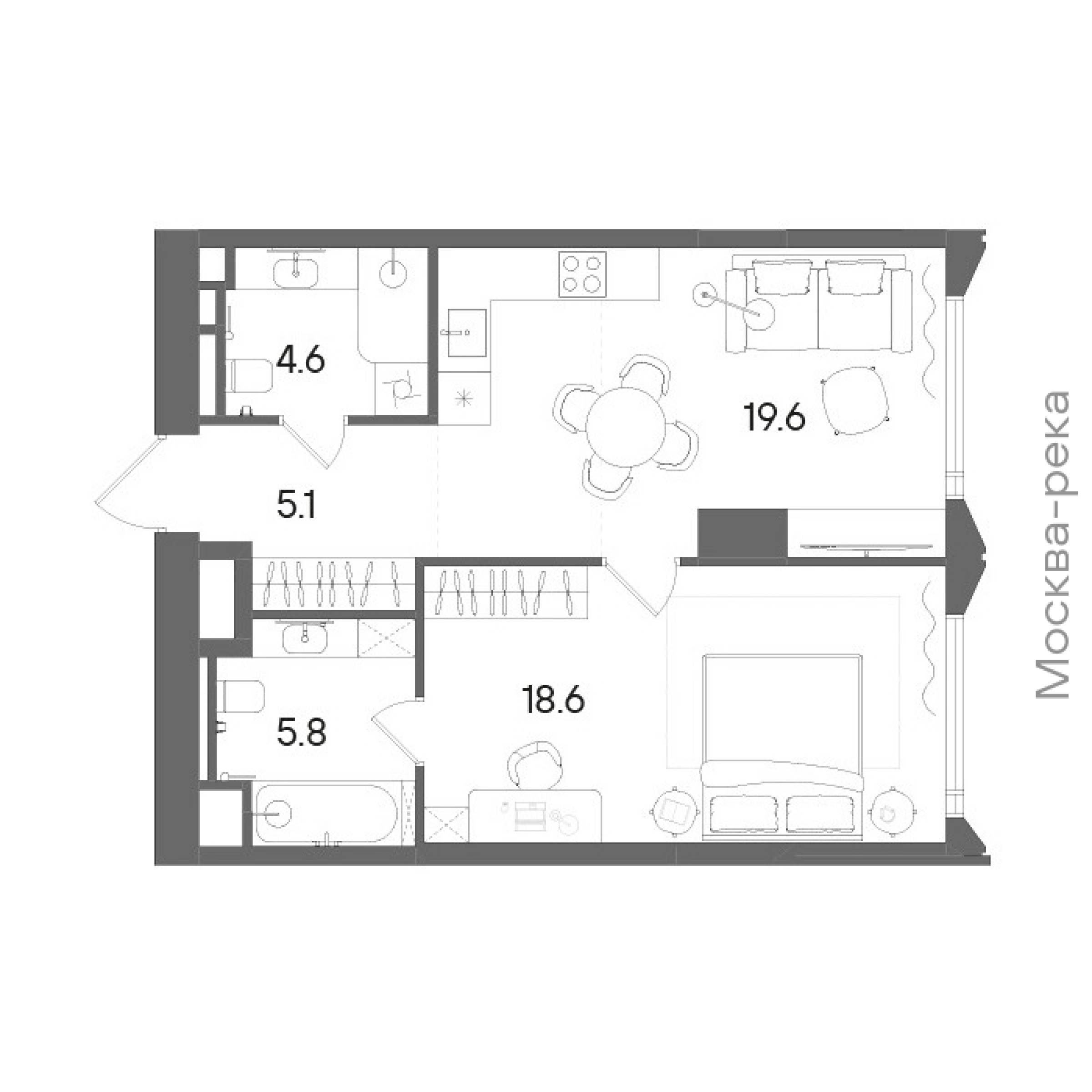 Официальная планировка STONE Blik, 53,7 м²