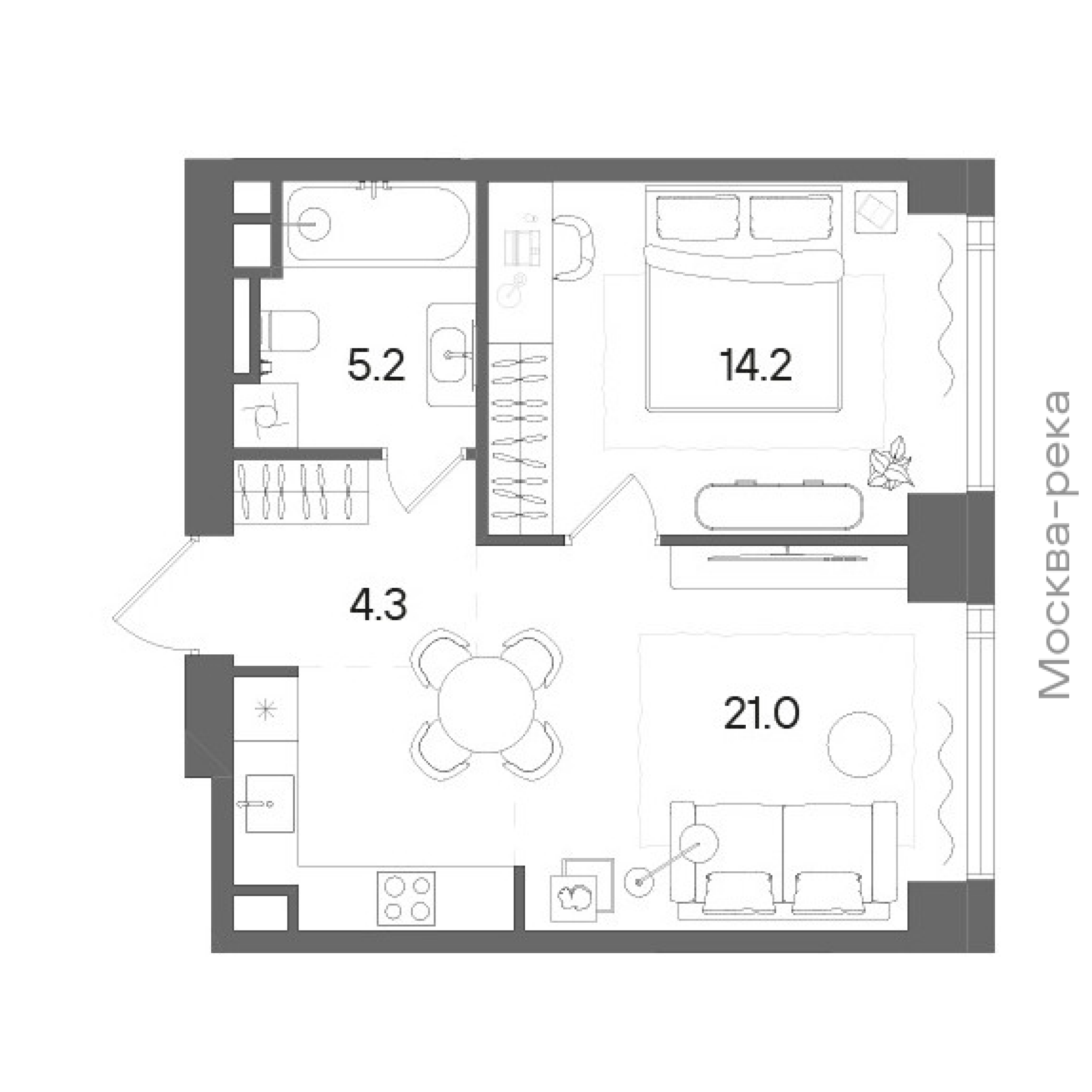 Официальная планировка STONE Blik, 44,7 м²