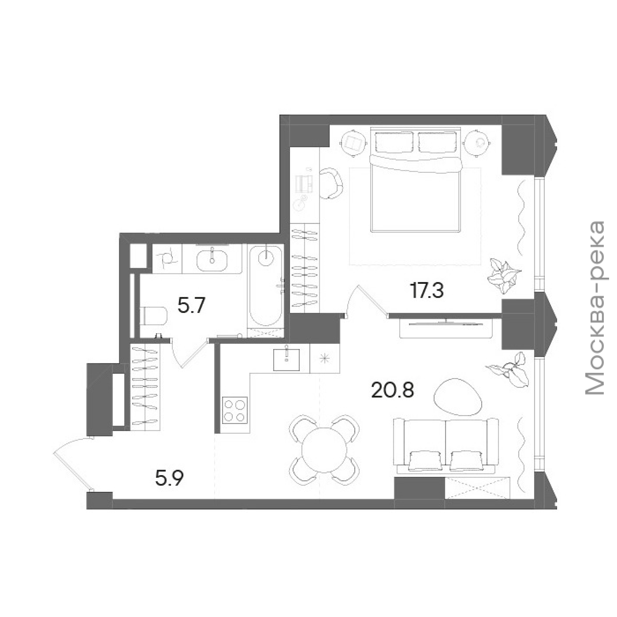 Официальная планировка STONE Blik, 49,6 м²
