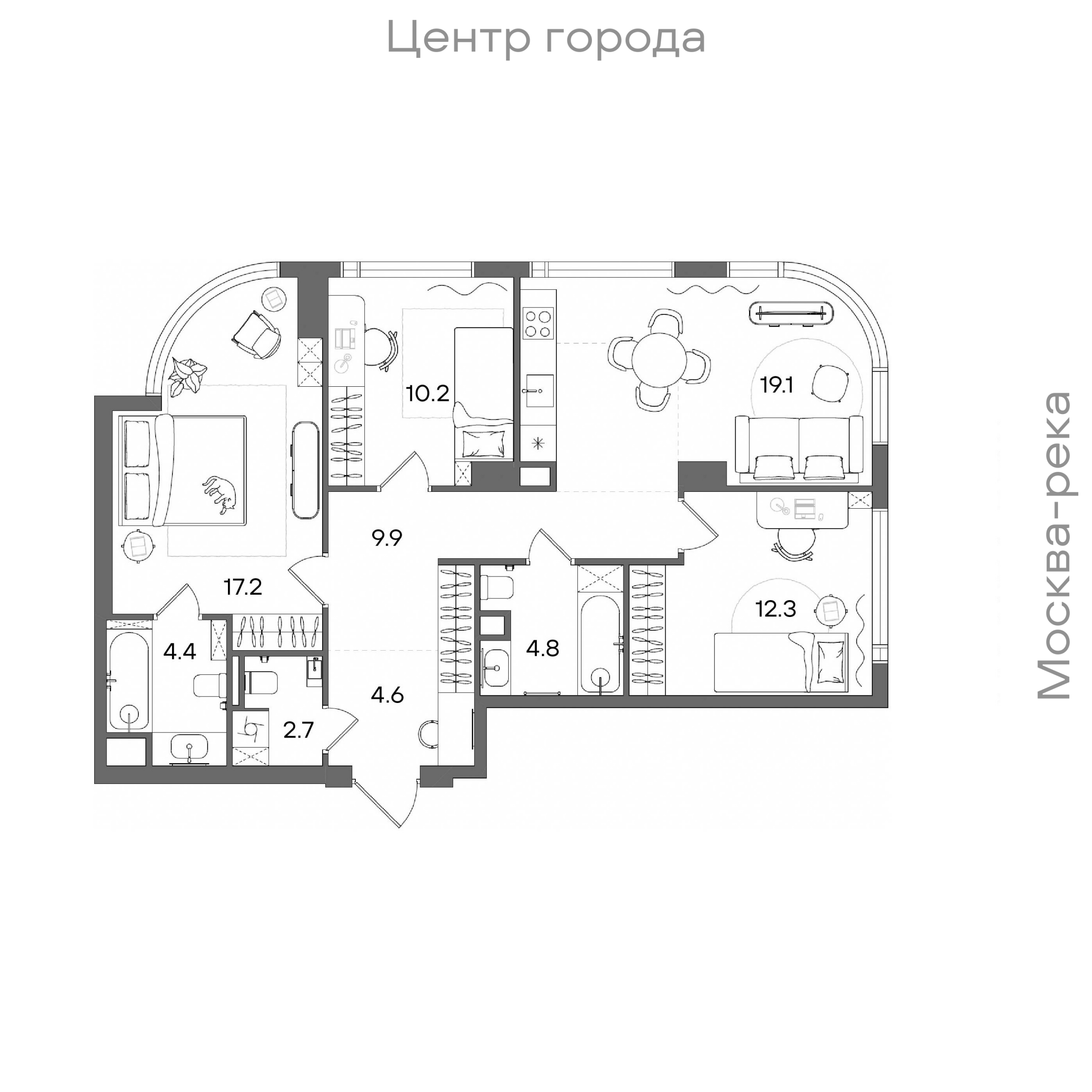 Официальная планировка STONE Blik, 85,2 м²