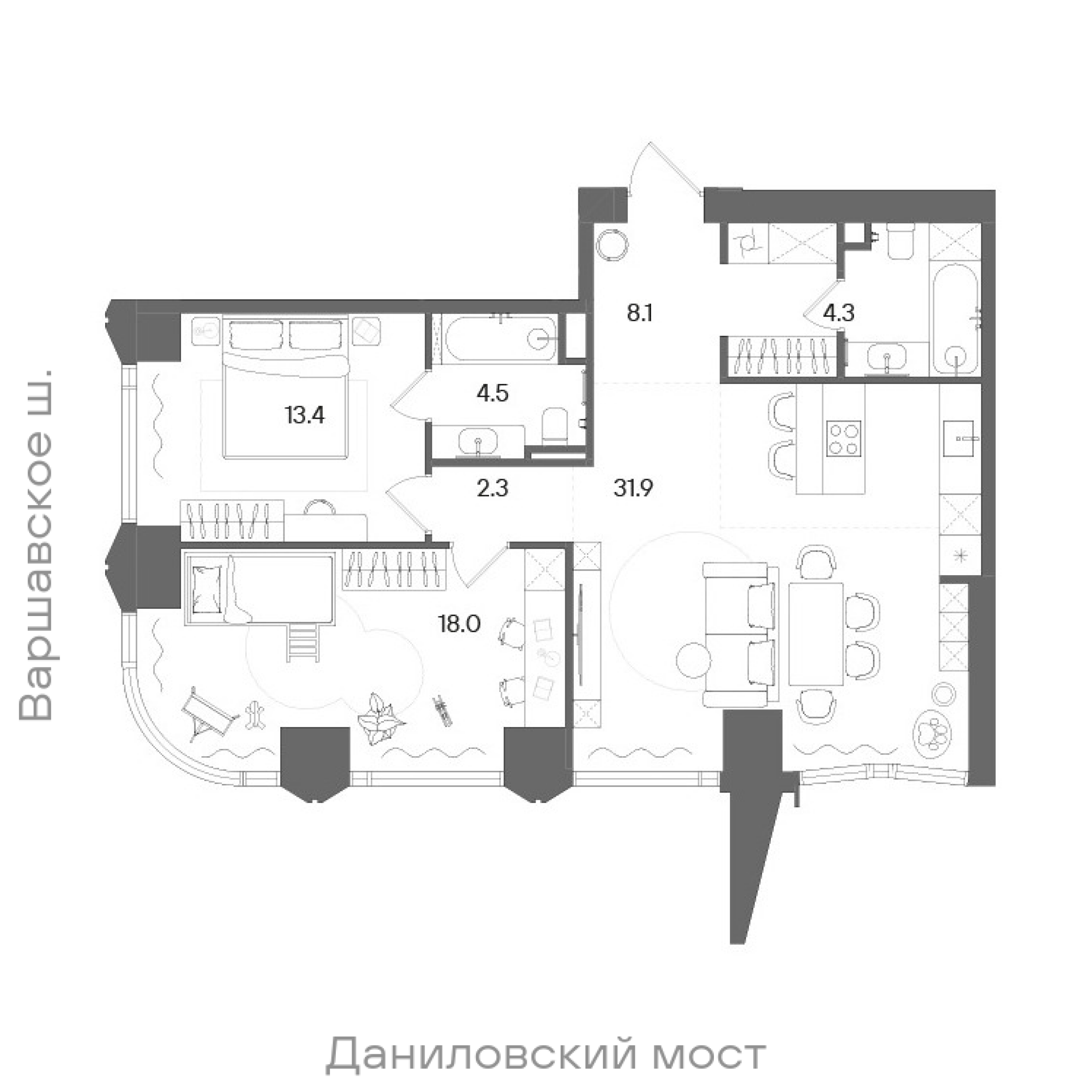 Официальная планировка STONE Blik, 82,5 м²