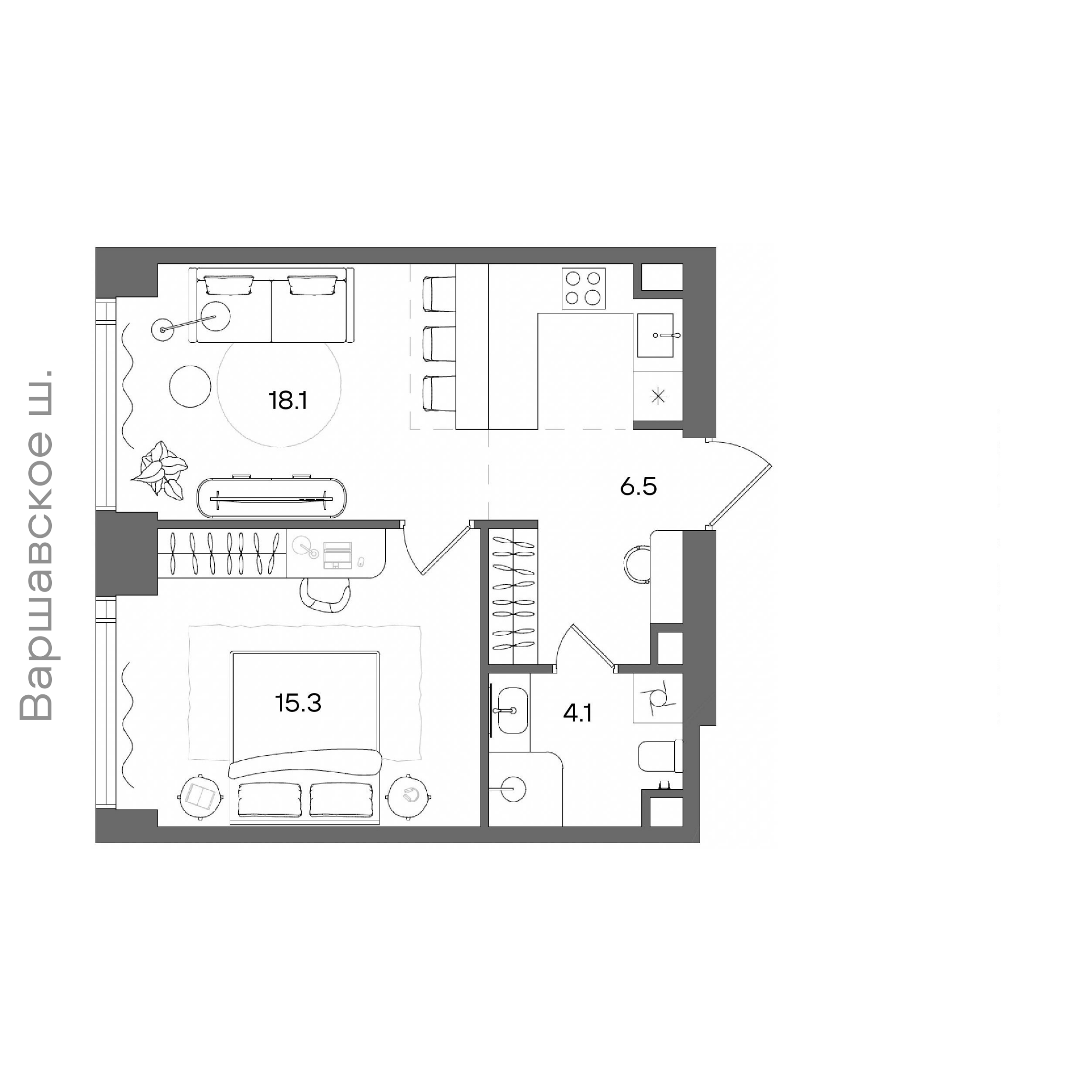 Официальная планировка STONE Blik, 44 м²