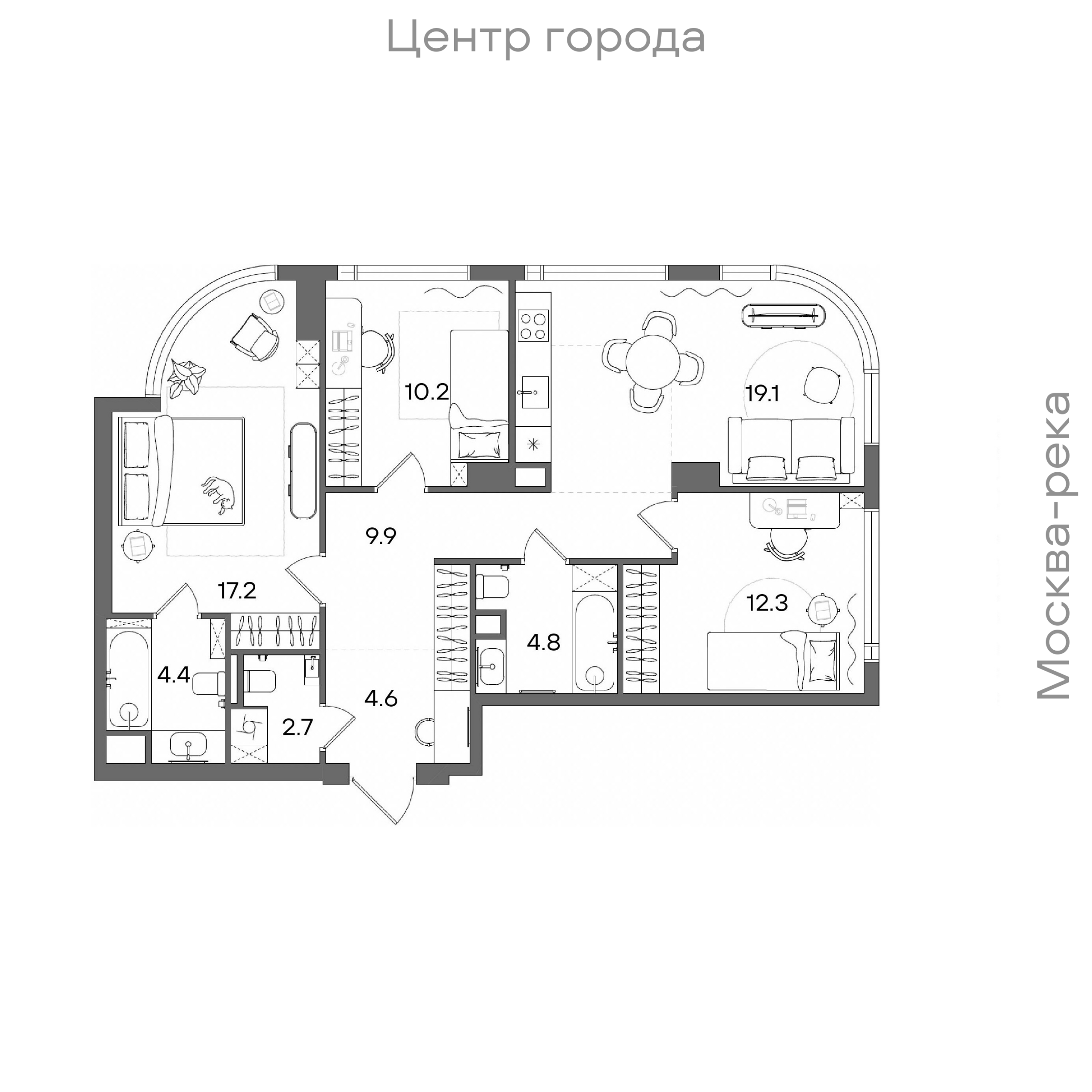 Официальная планировка STONE Blik, 85,2 м²