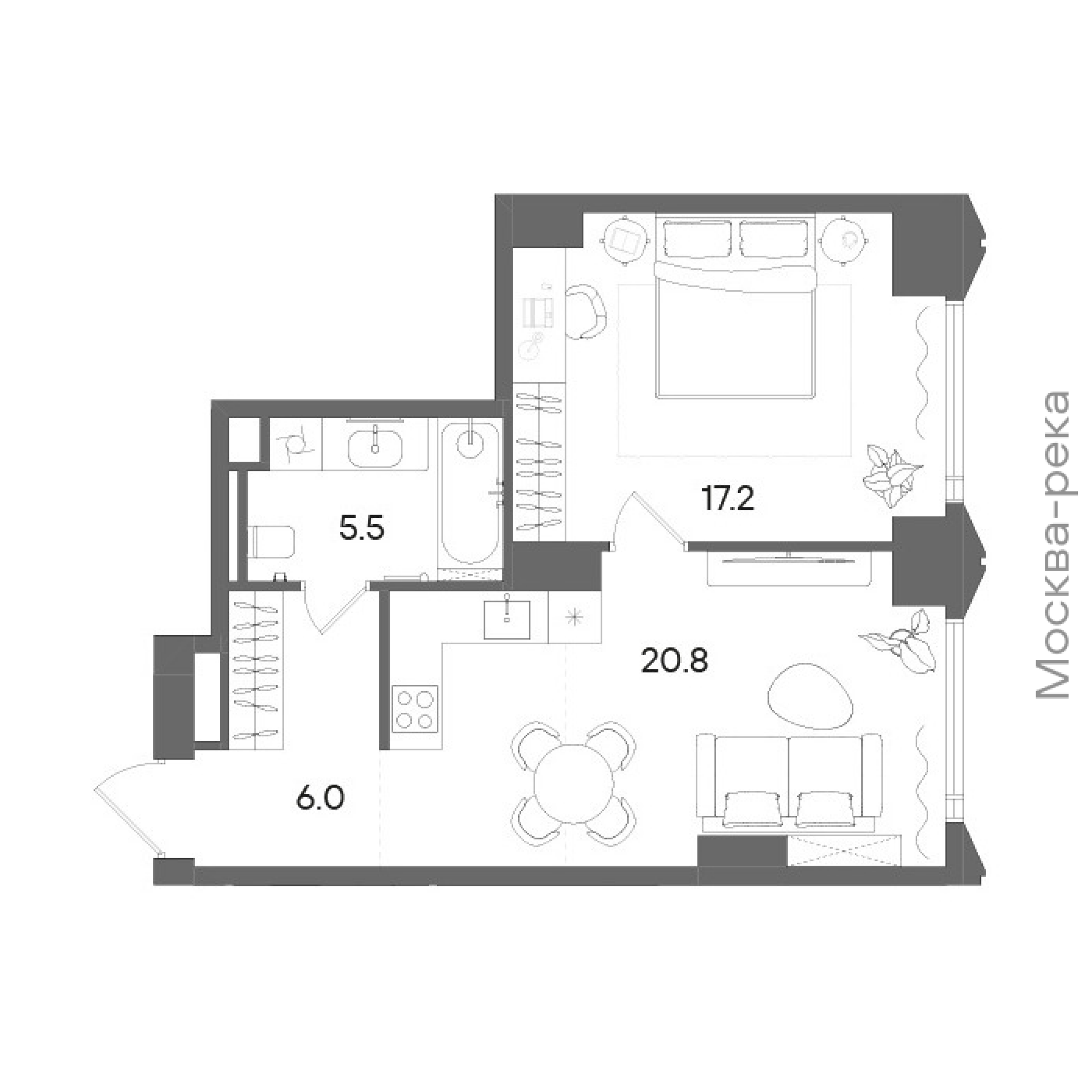 Официальная планировка STONE Blik, 49,3 м²