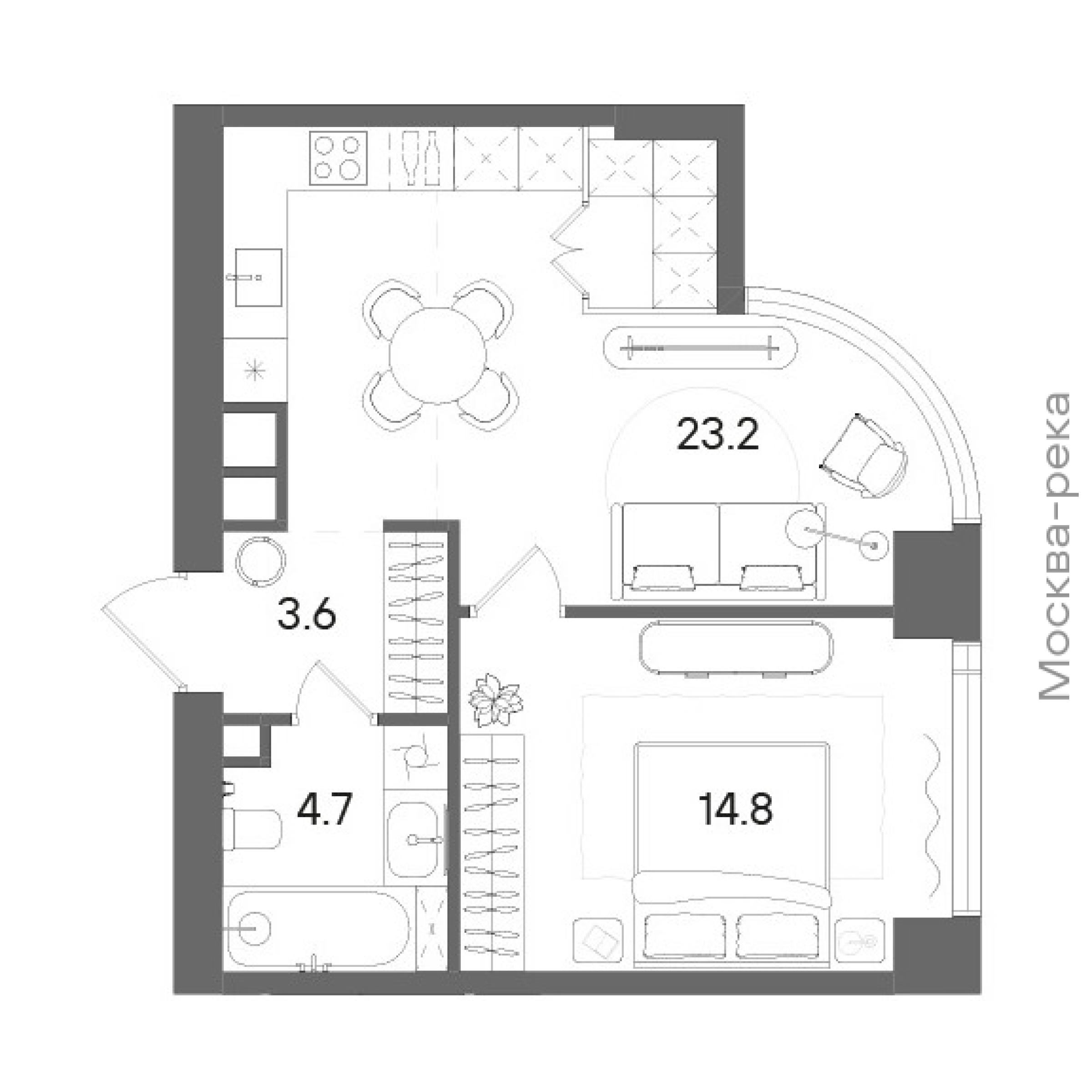 Официальная планировка STONE Blik, 46,3 м²