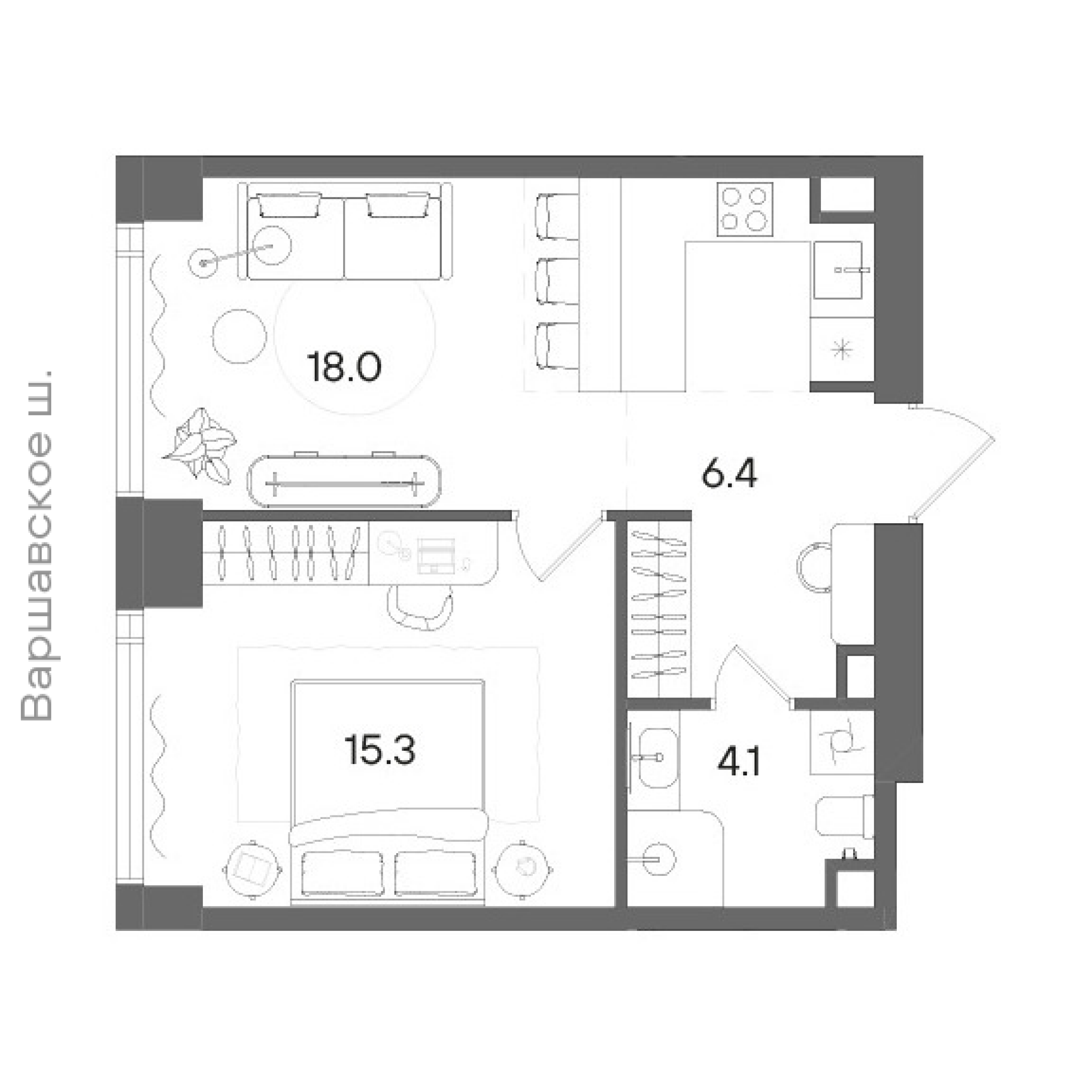 Официальная планировка STONE Blik, 43,8 м²