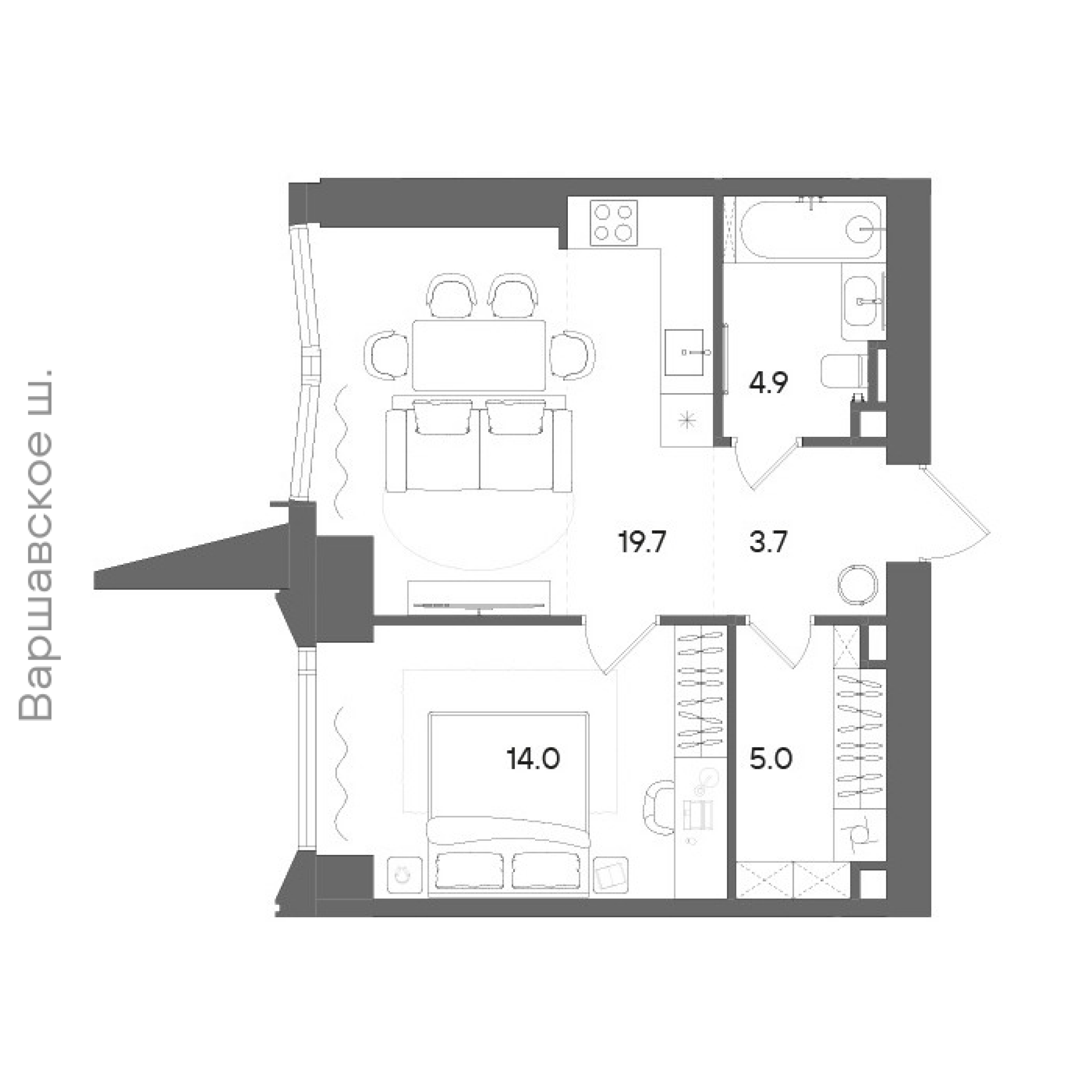 Официальная планировка STONE Blik, 47,1 м²