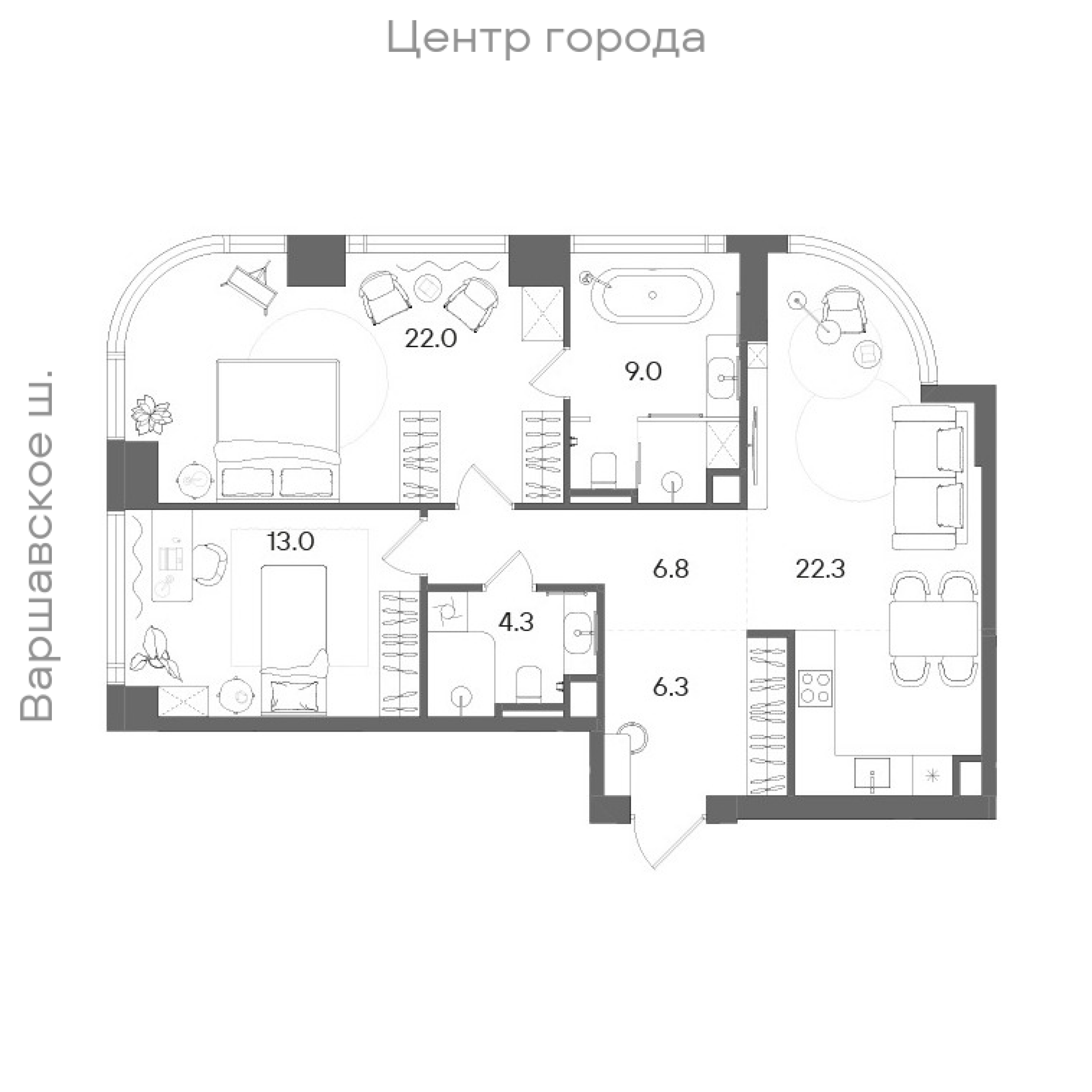 Официальная планировка STONE Blik, 83,7 м²