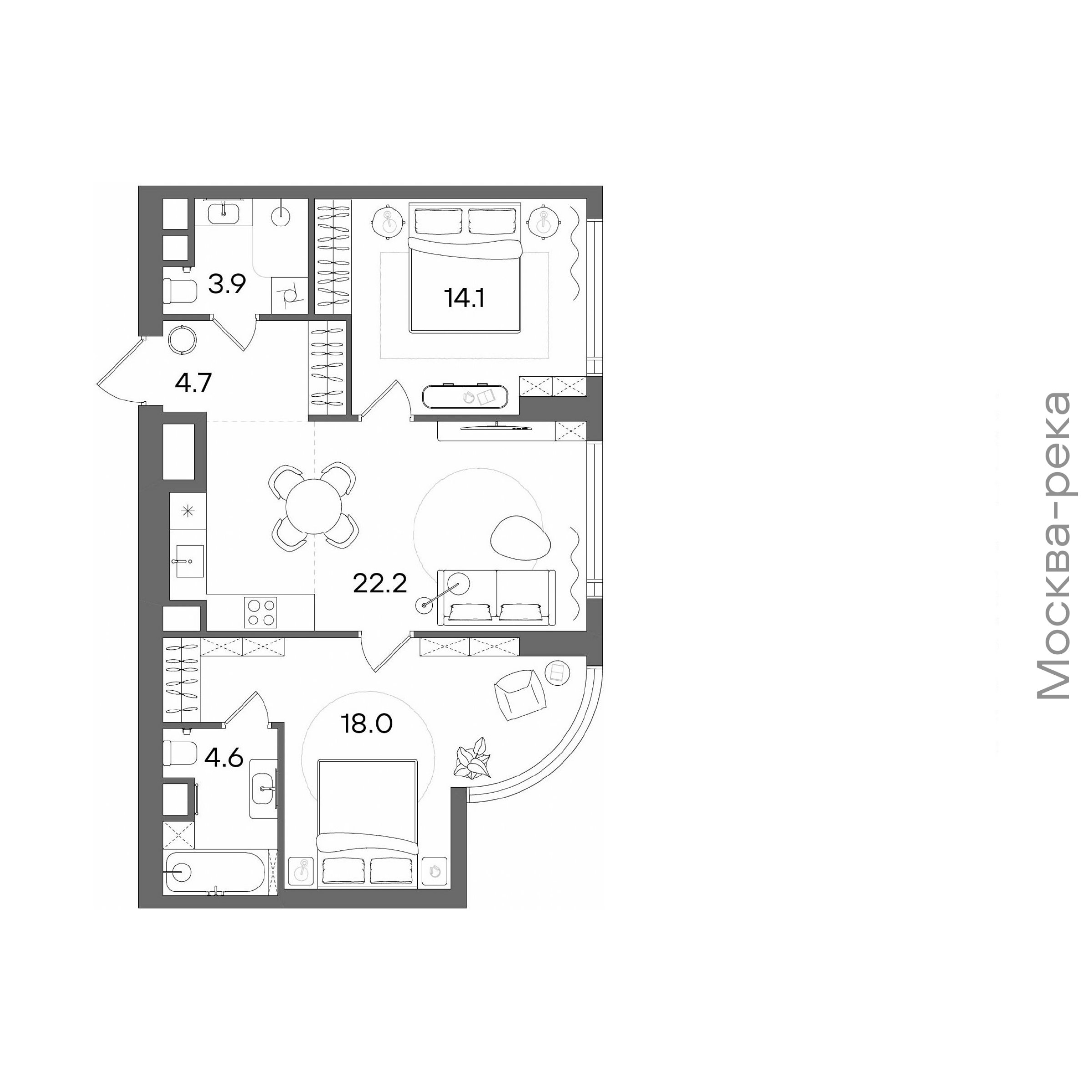 Официальная планировка STONE Blik, 67,5 м²