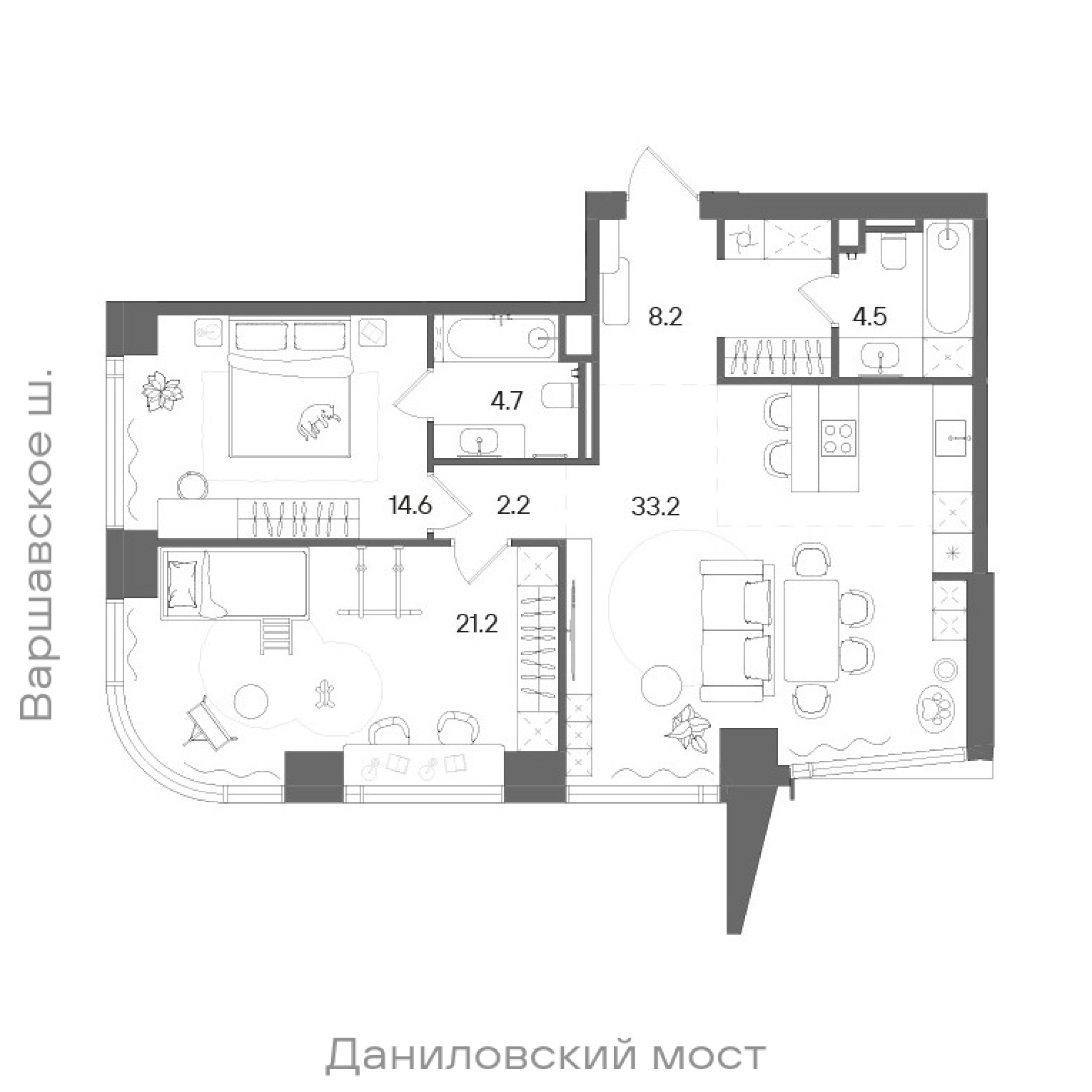 Официальная планировка STONE Blik, 88,6 м²