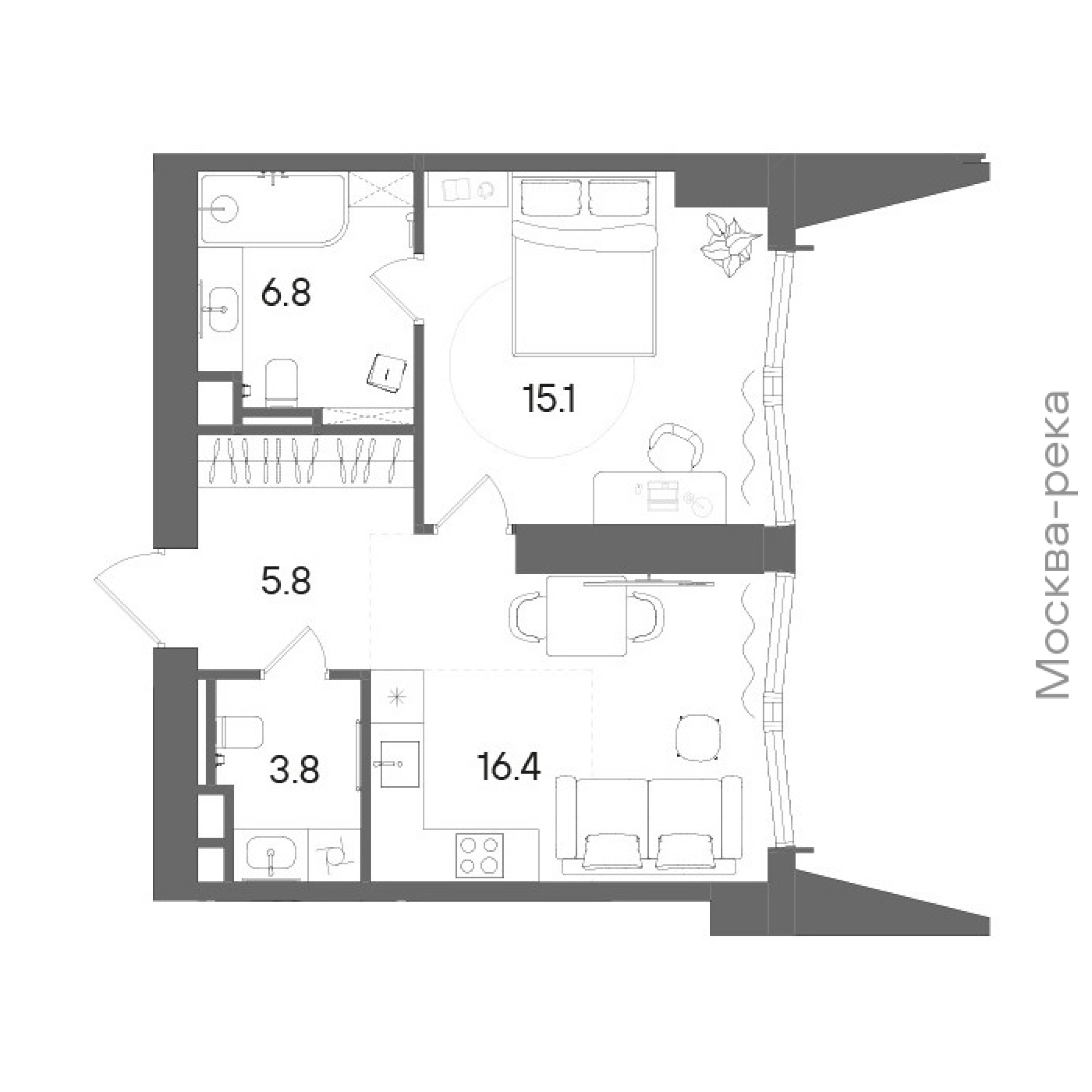 Официальная планировка STONE Blik, 47,7 м²