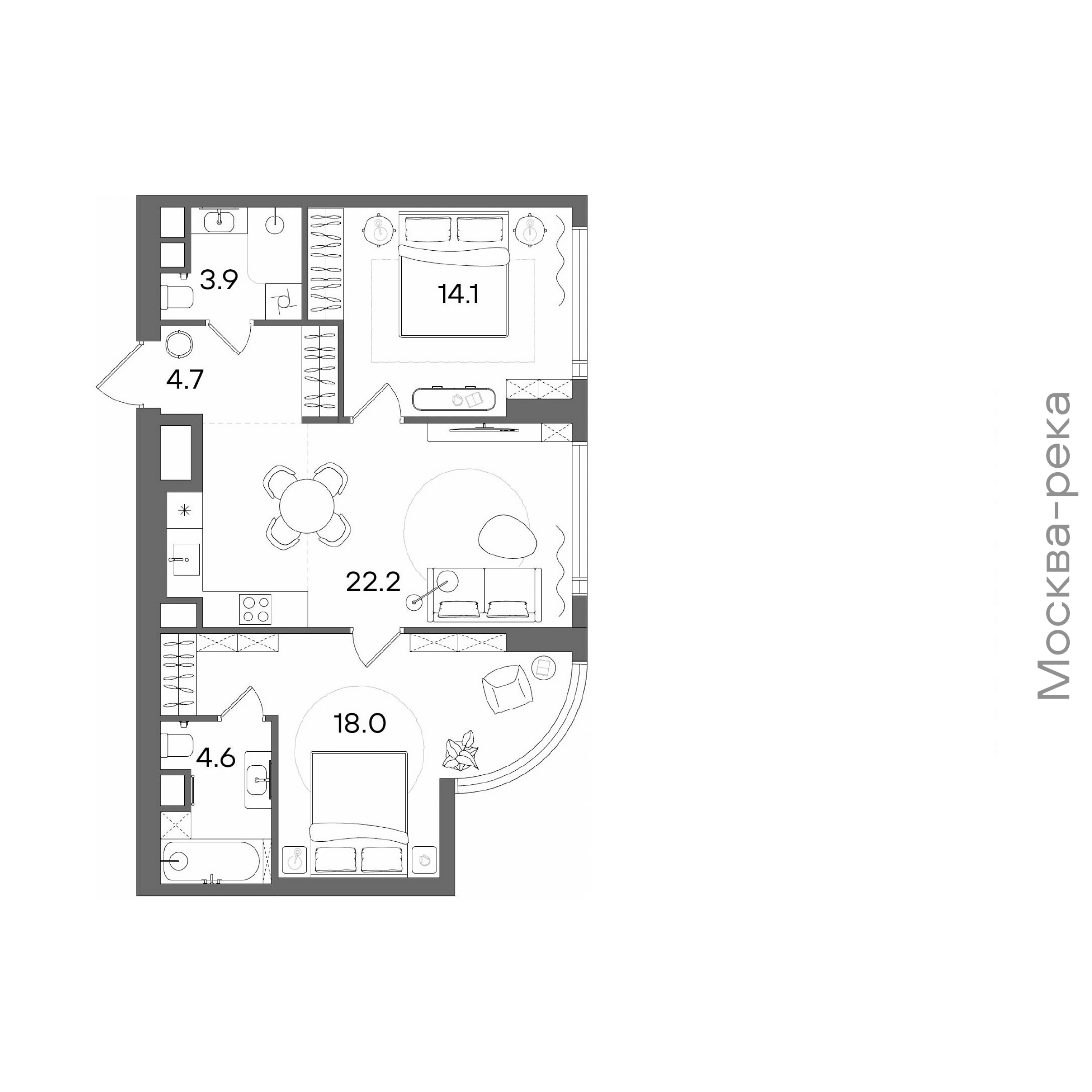 Официальная планировка STONE Blik, 67,5 м²