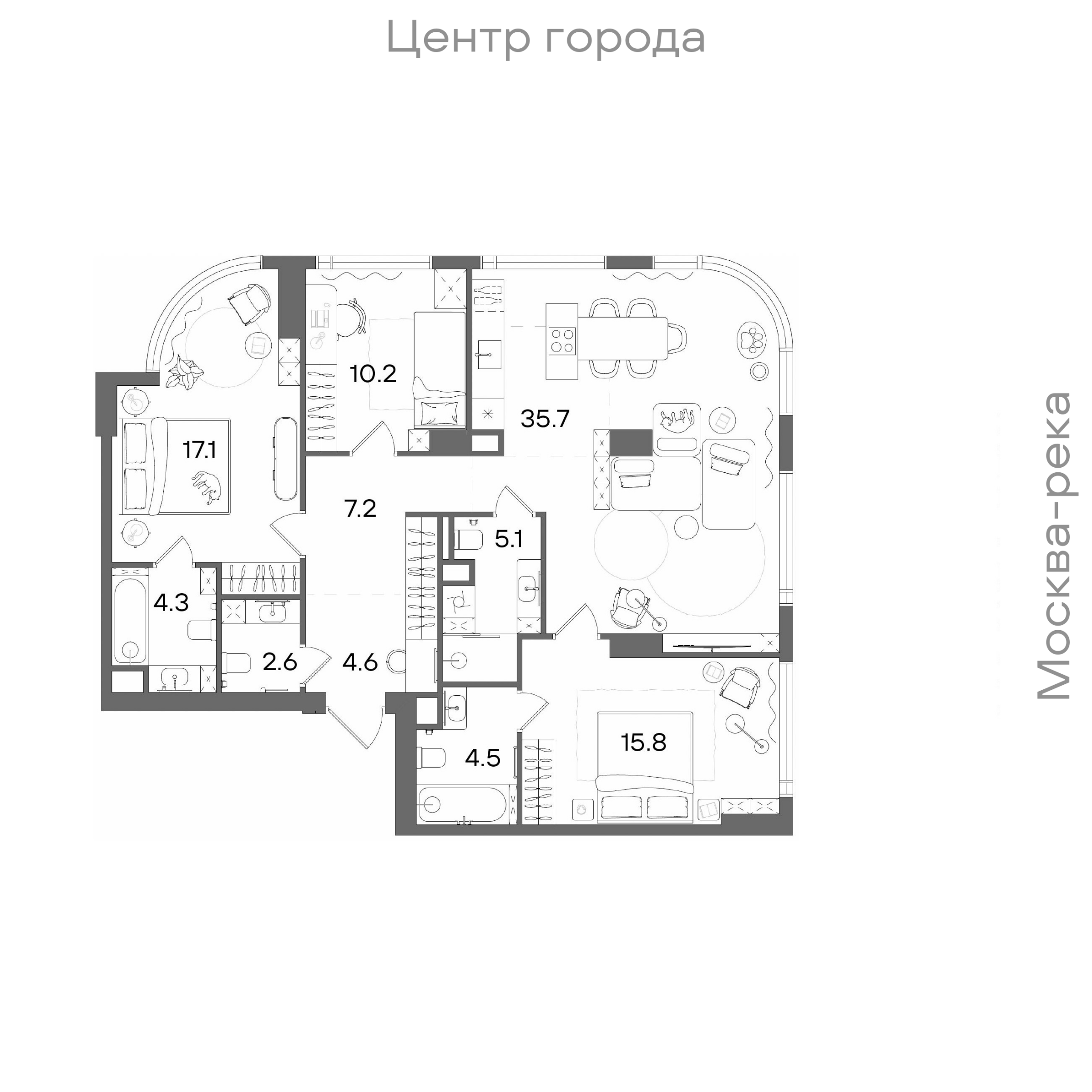 Официальная планировка STONE Blik, 107,1 м²