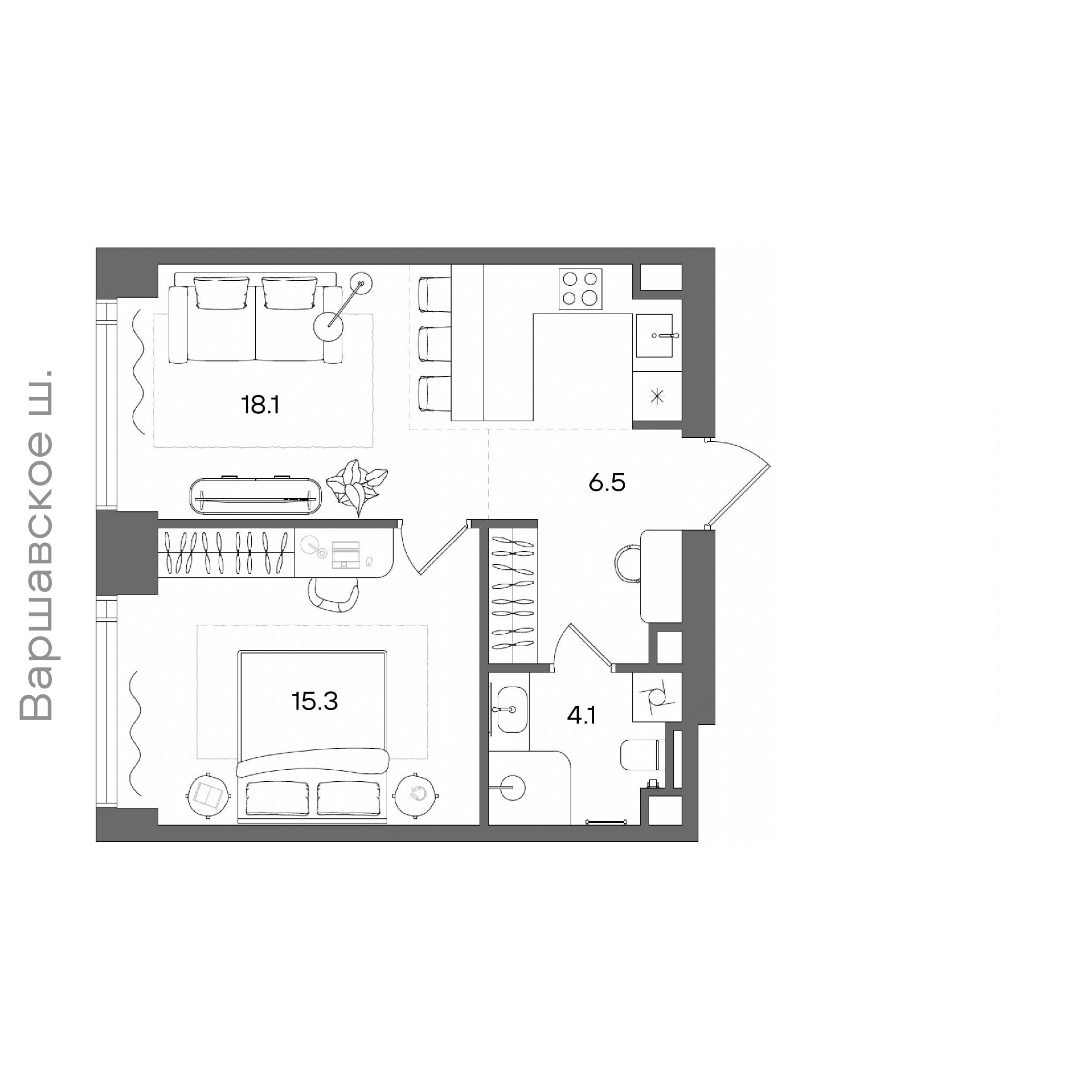 Официальная планировка STONE Blik, 44 м²