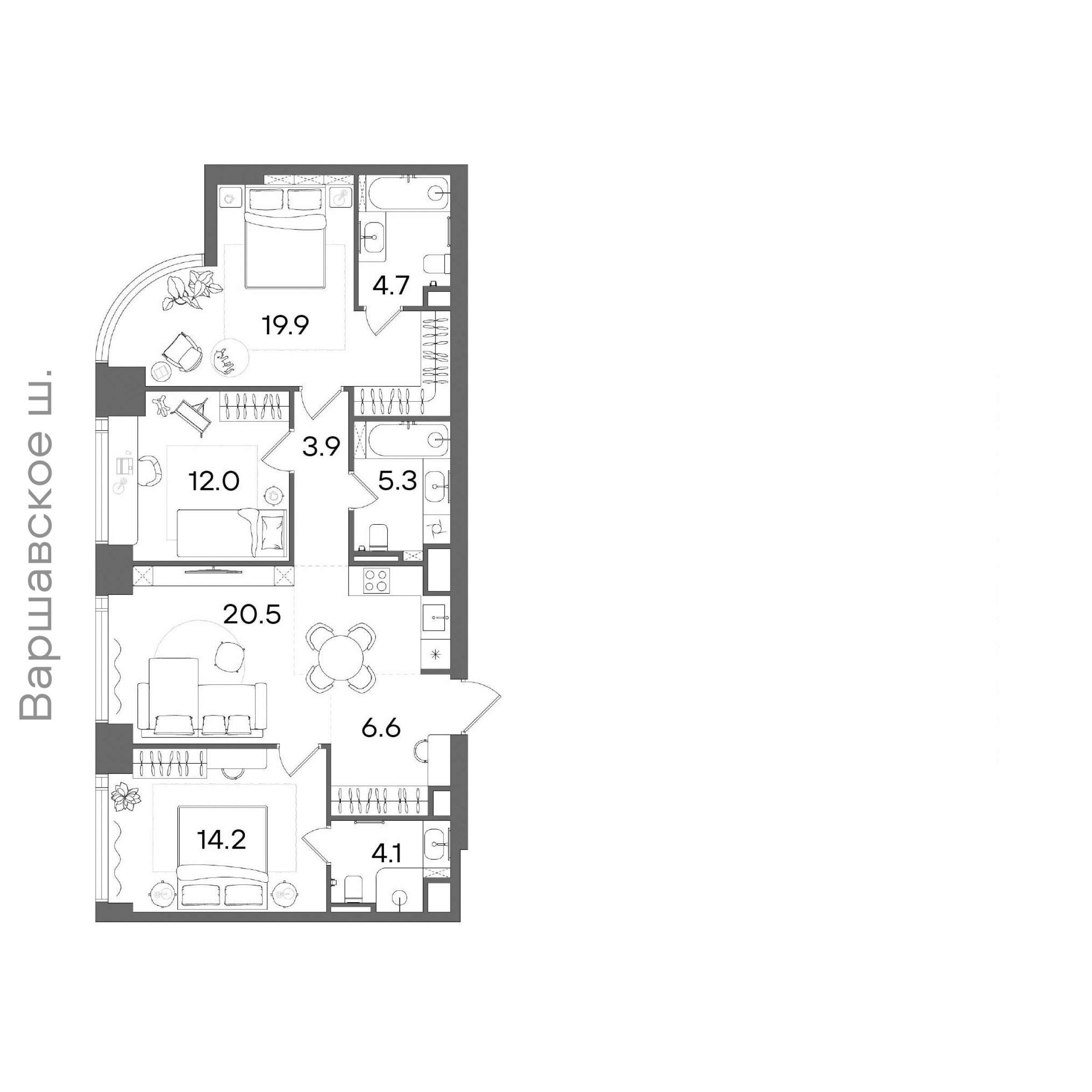 Официальная планировка STONE Blik, 91,2 м²