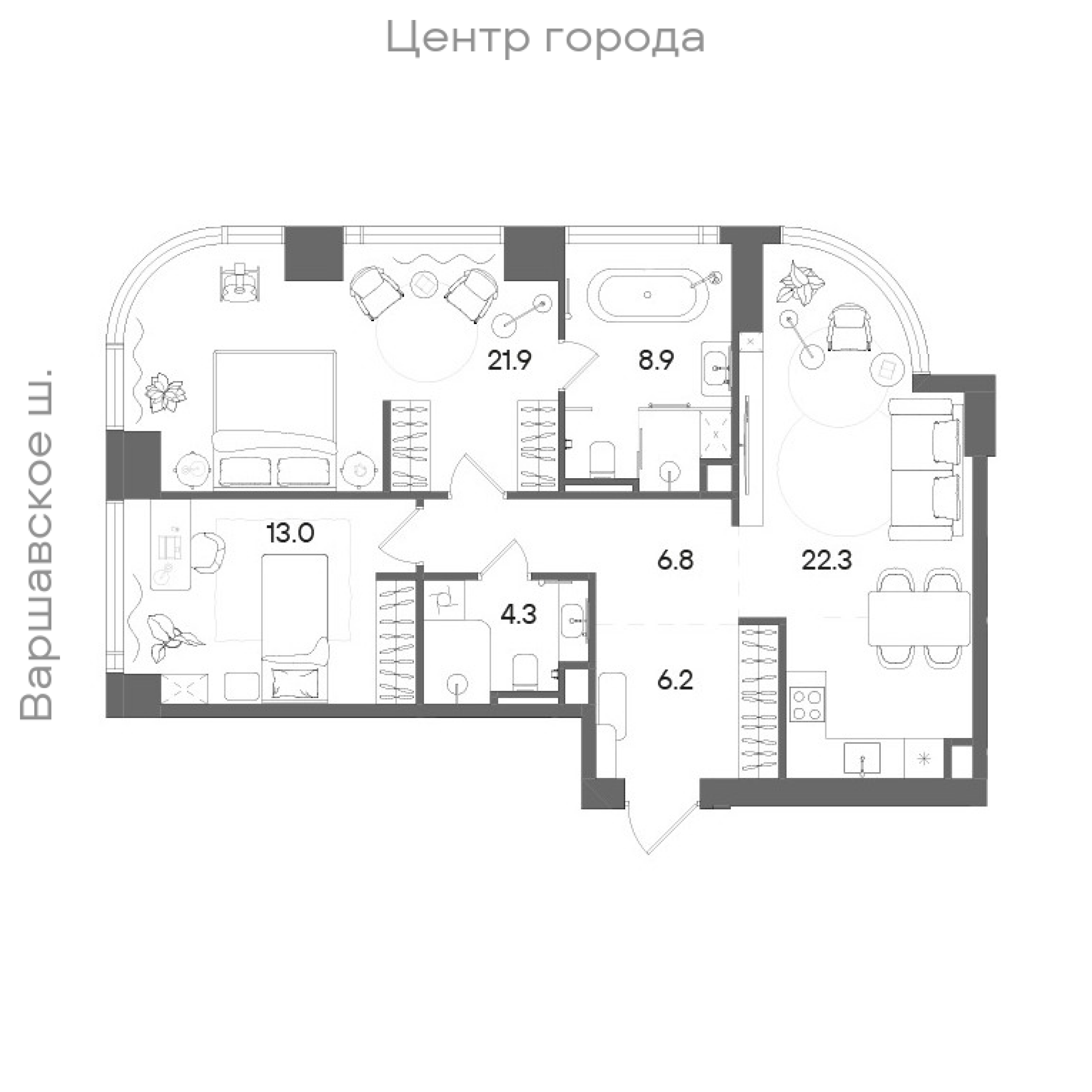 Официальная планировка STONE Blik, 83,4 м²