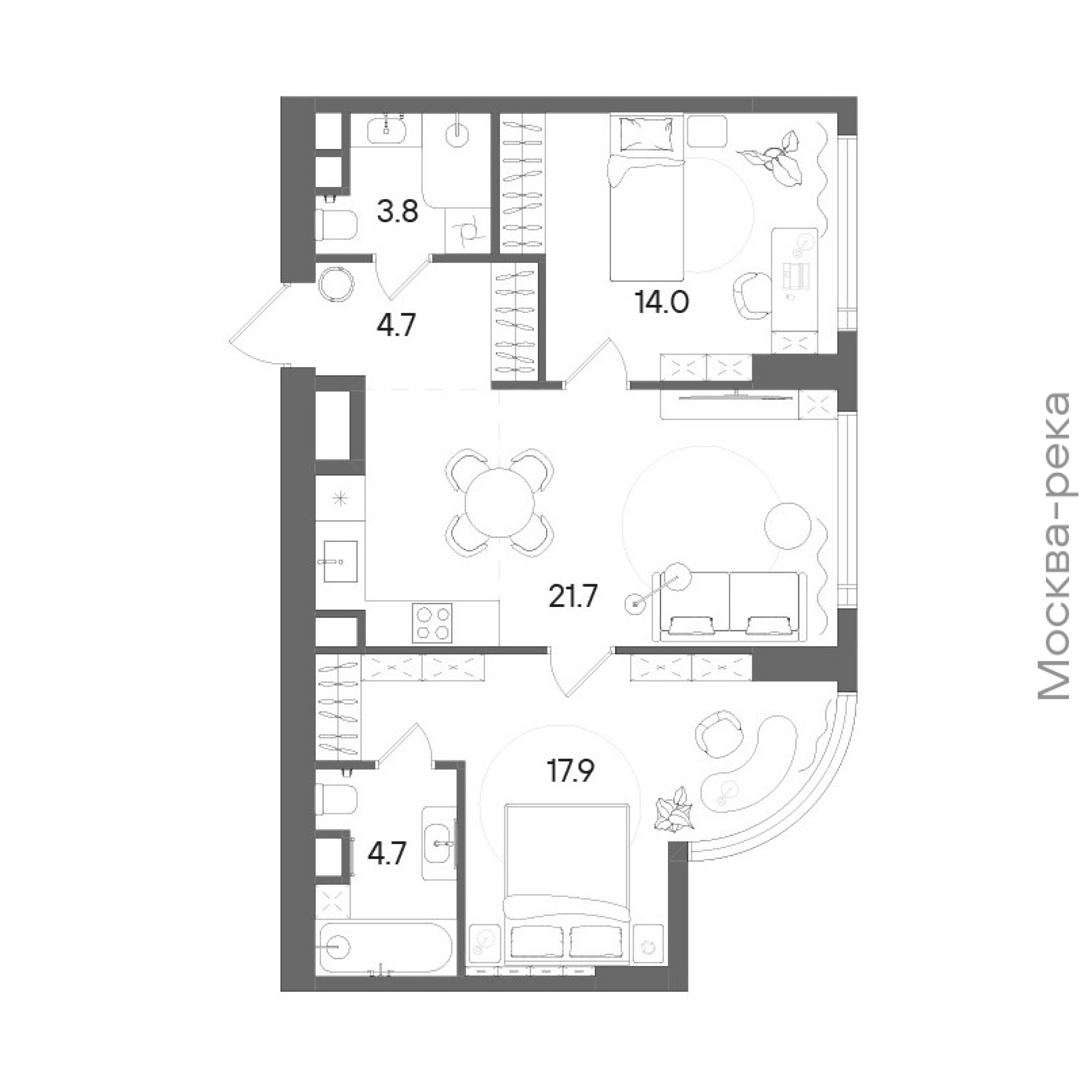 Официальная планировка STONE Blik, 66,8 м²