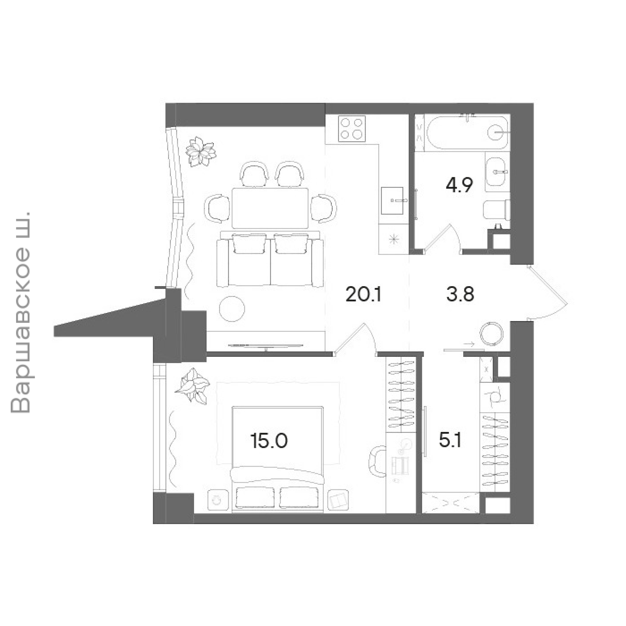 Официальная планировка STONE Blik, 48,7 м²