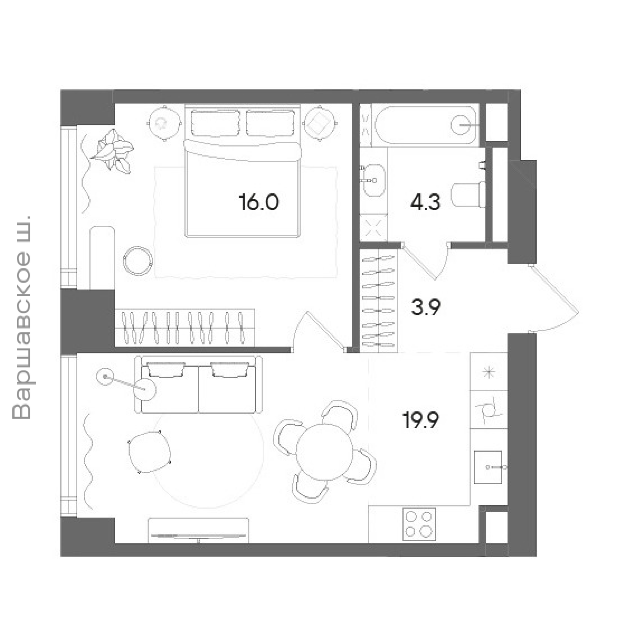 Официальная планировка STONE Blik, 44,5 м²