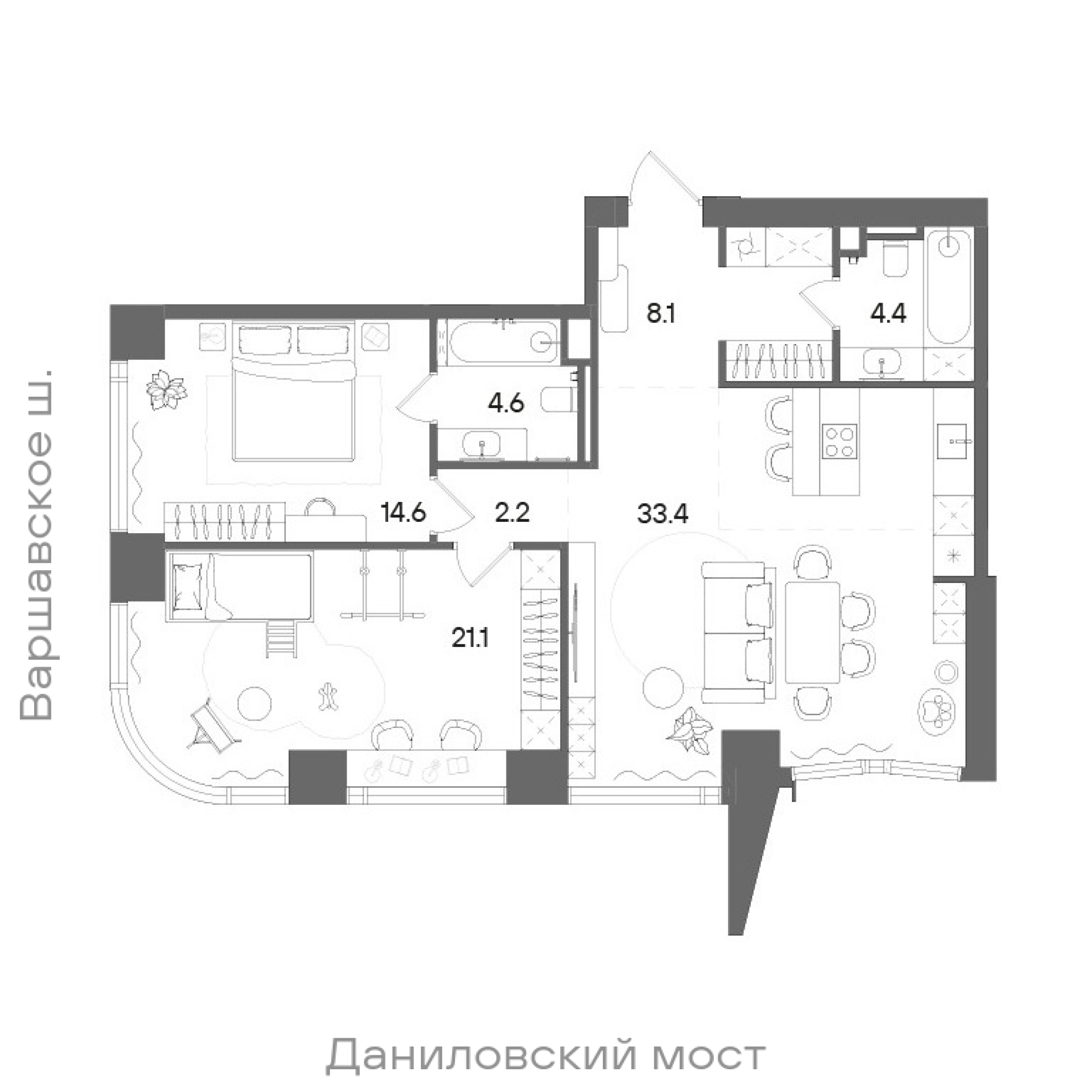 Официальная планировка STONE Blik, 88,4 м²