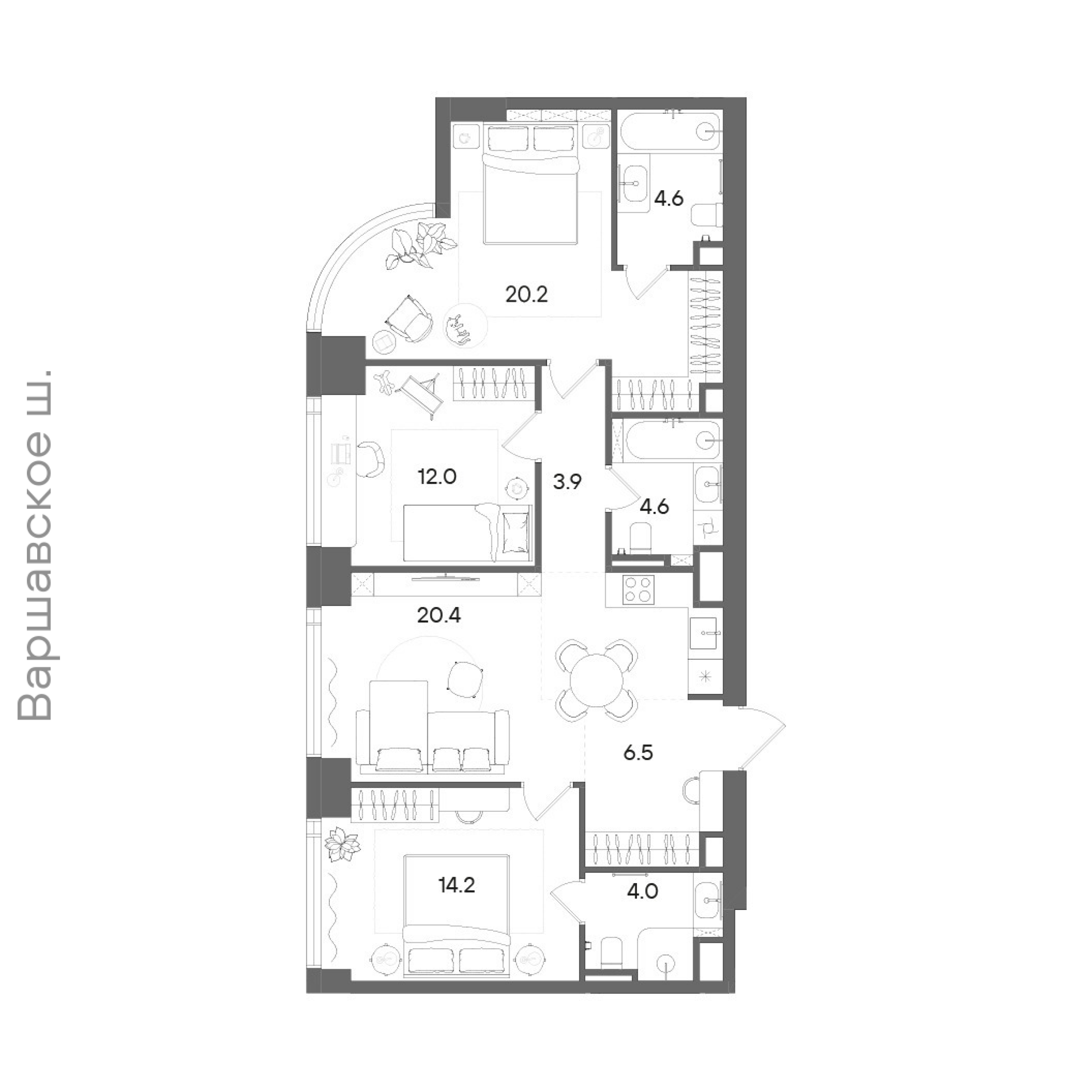 Официальная планировка STONE Blik, 90,6 м²
