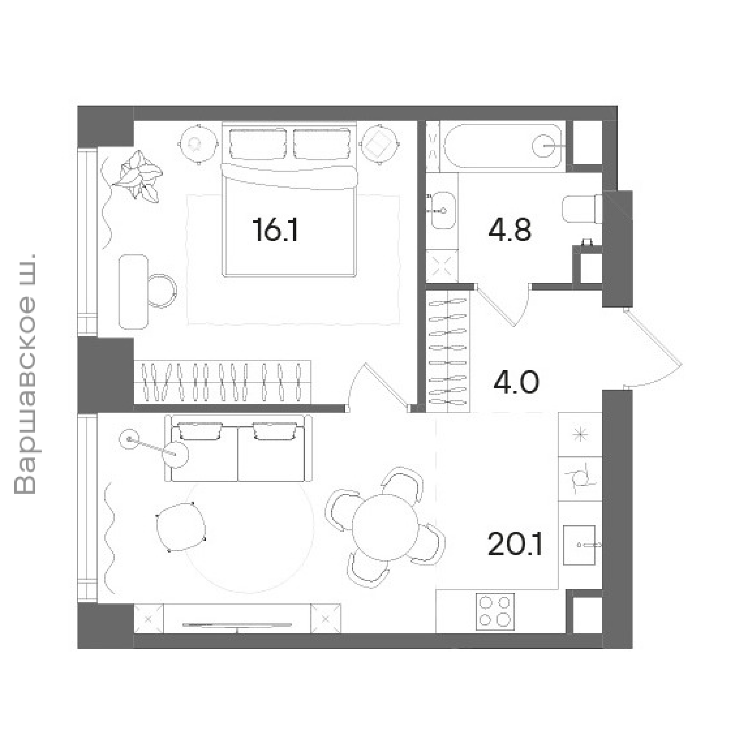 Официальная планировка STONE Blik, 45 м²