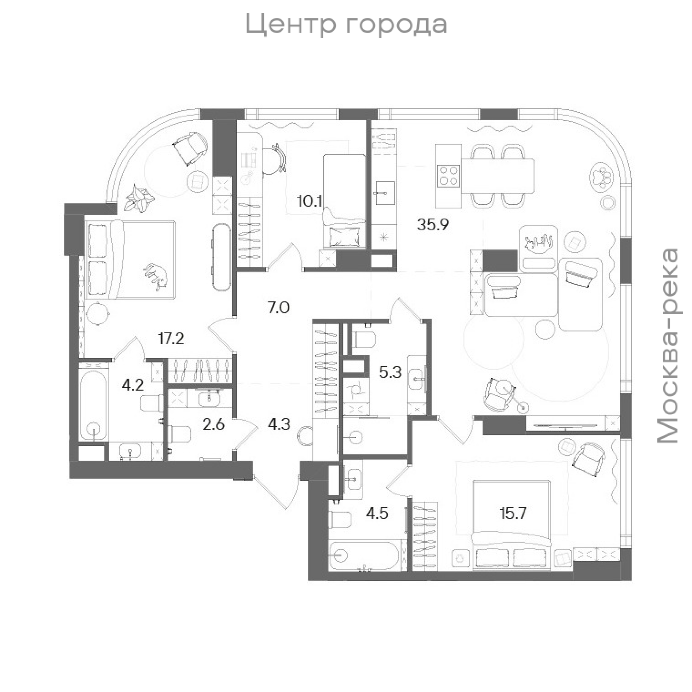 Официальная планировка STONE Blik, 106,8 м²