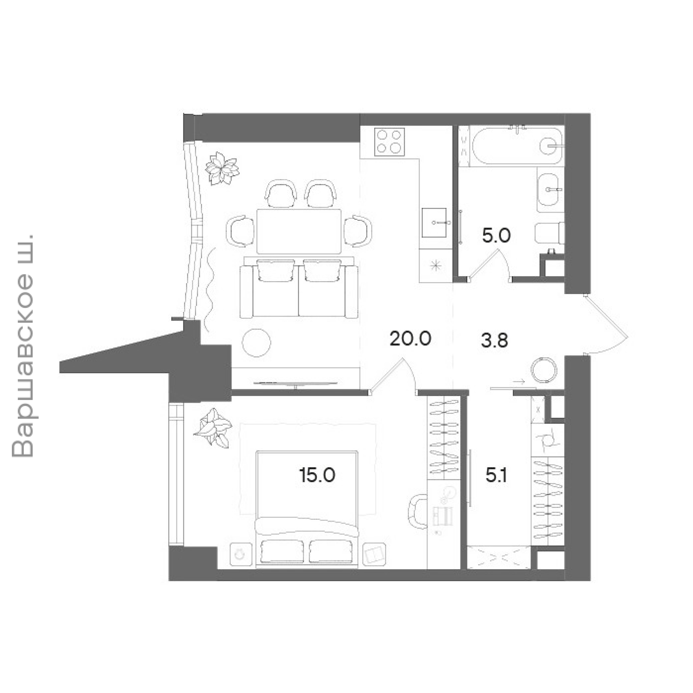 Официальная планировка STONE Blik, 48,7 м²