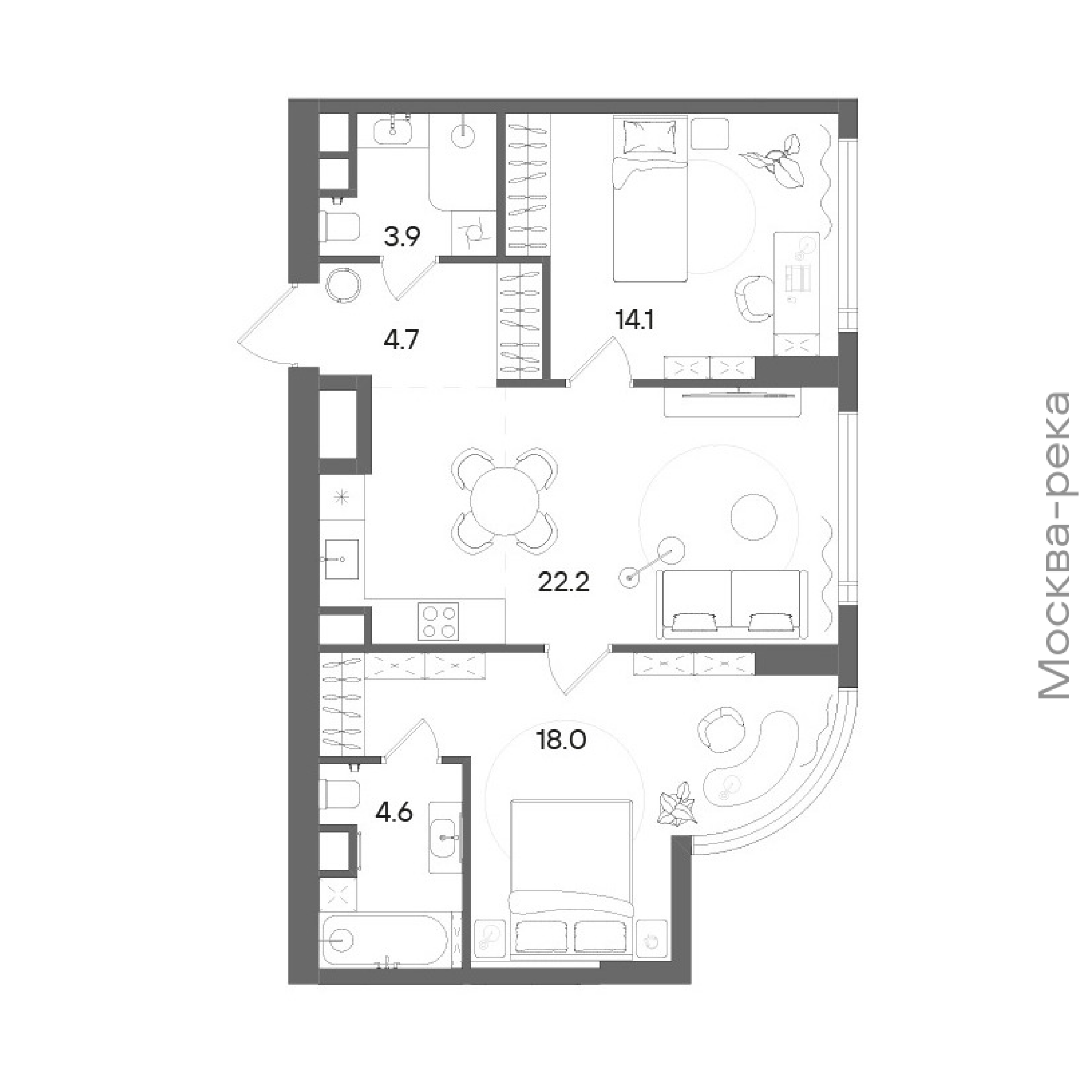 Официальная планировка STONE Blik, 67,5 м²