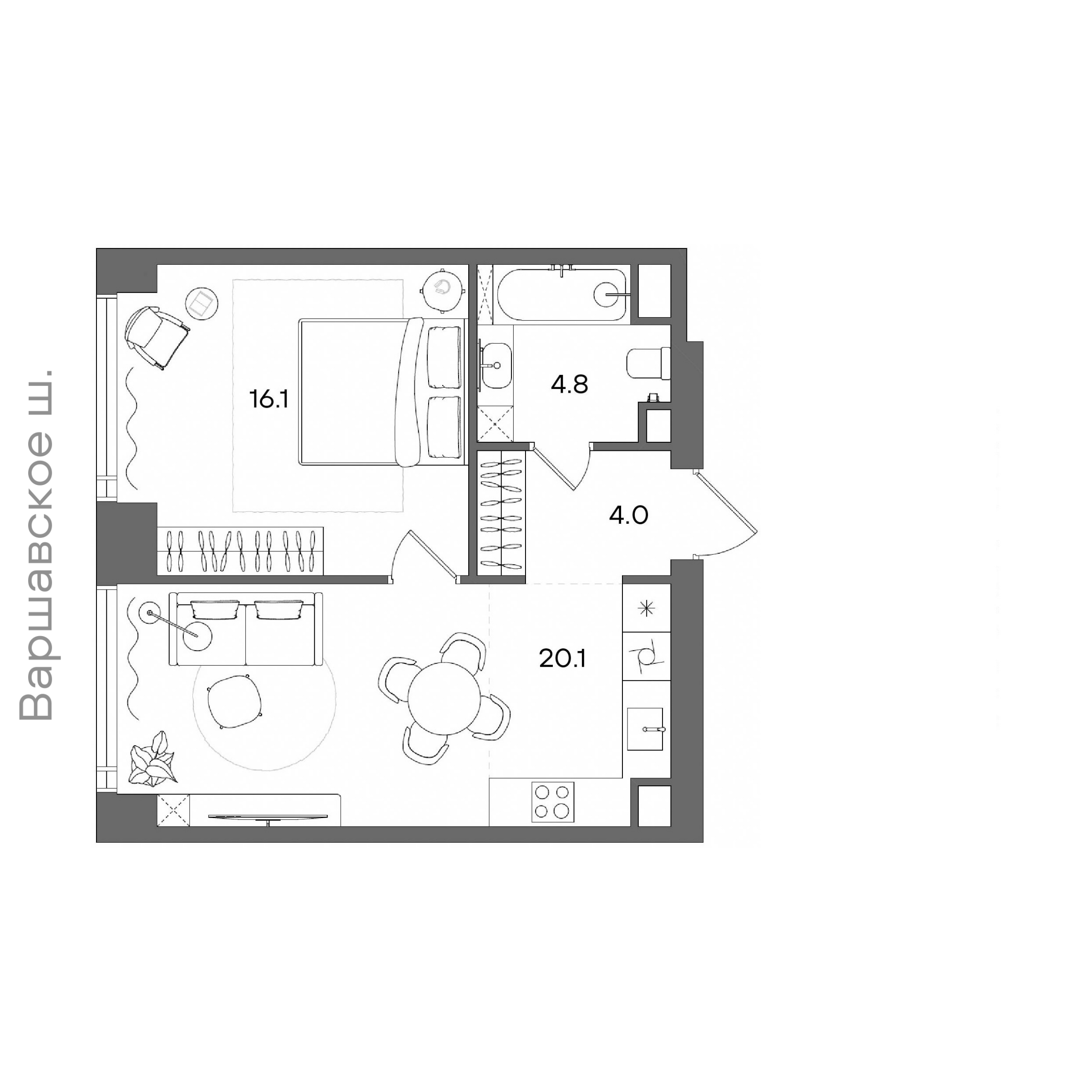 Официальная планировка STONE Blik, 45 м²