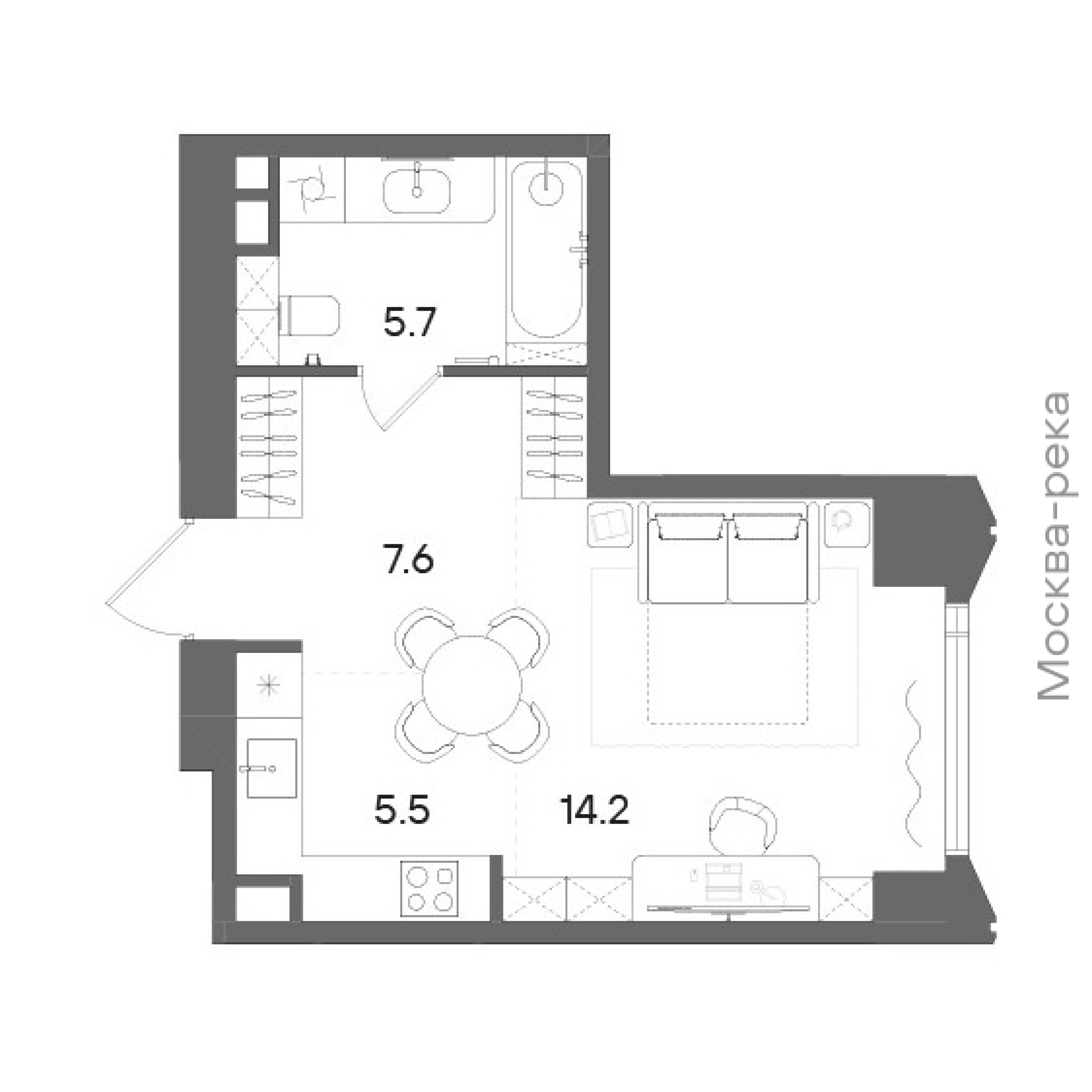 Официальная планировка STONE Blik, 33 м²