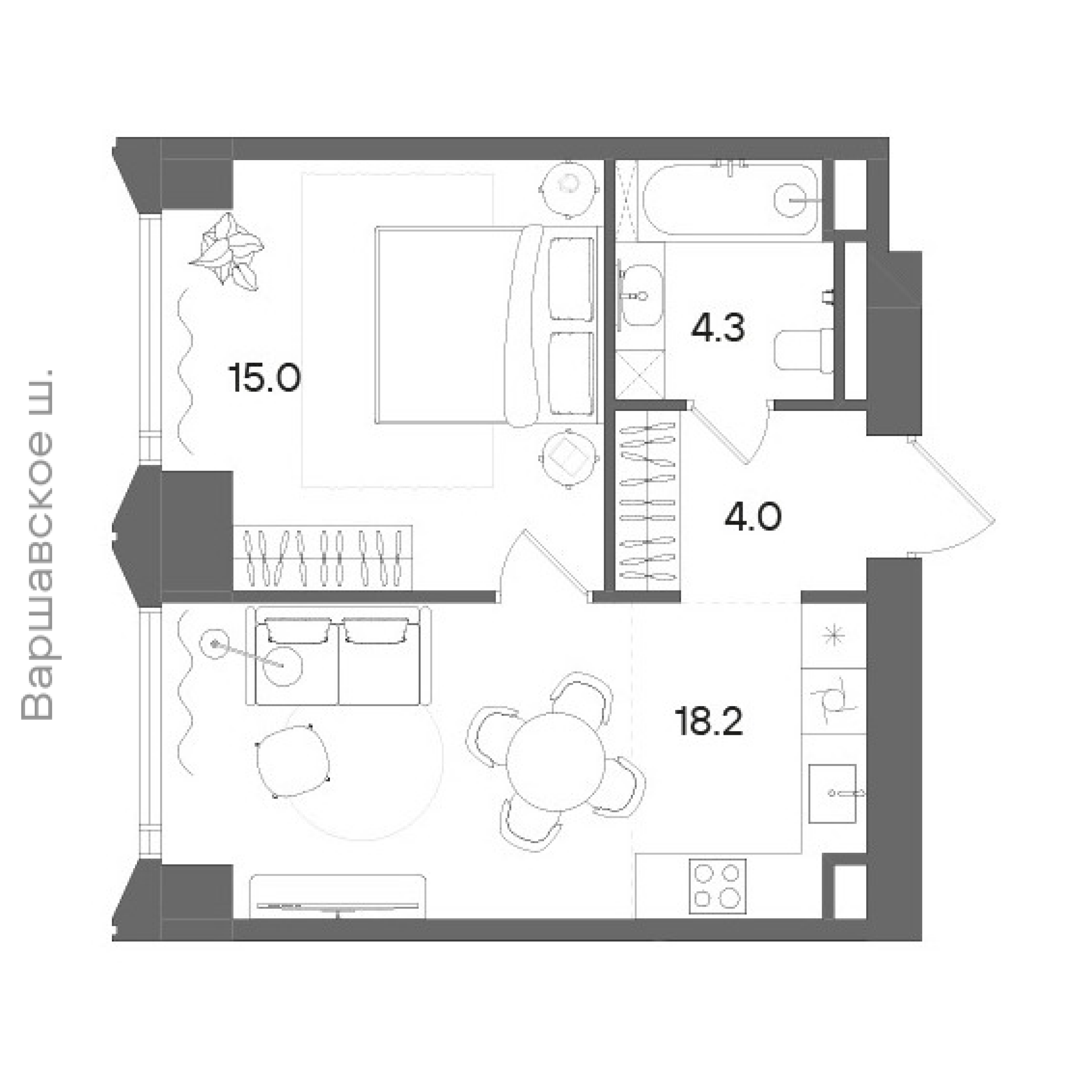 Официальная планировка STONE Blik, 41,9 м²