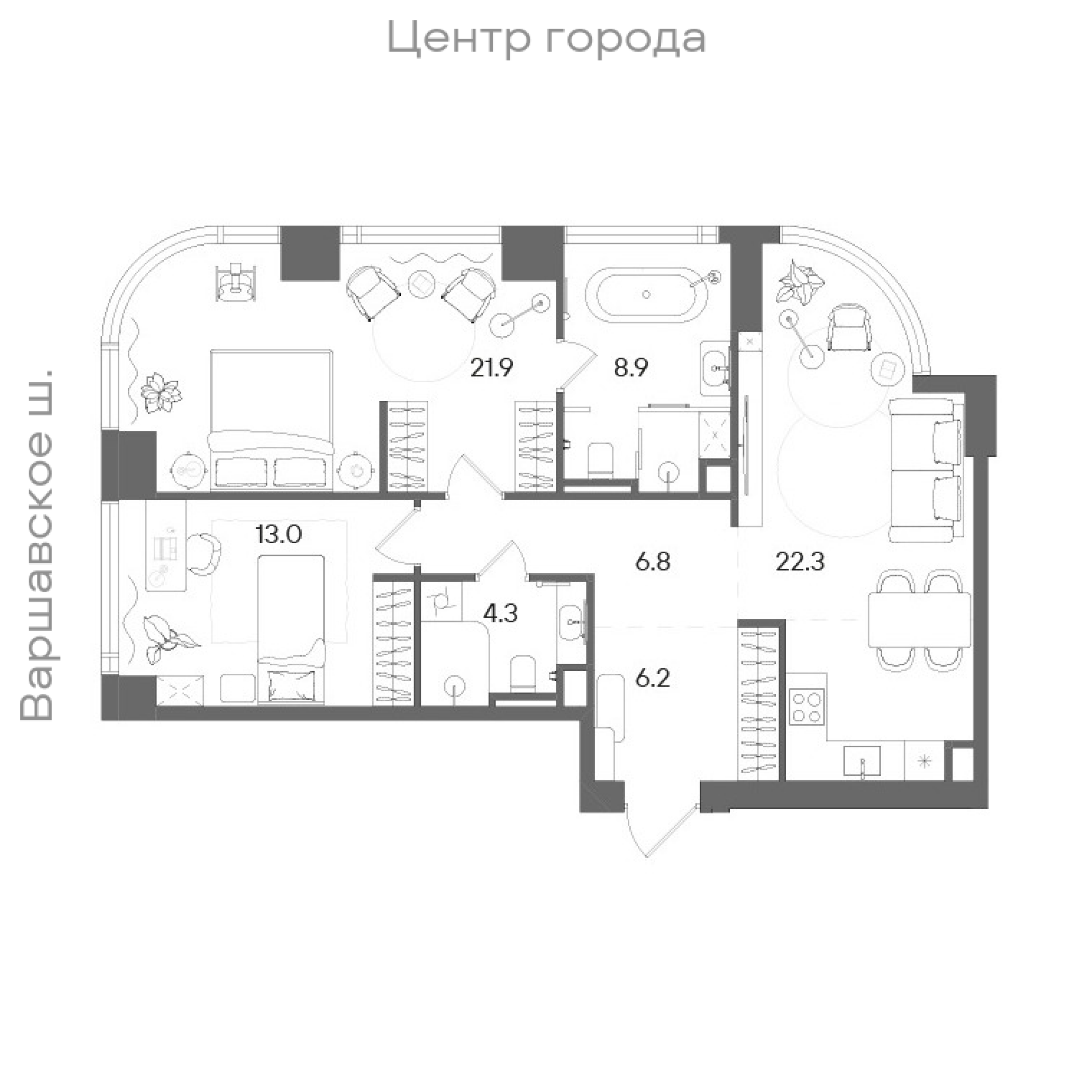 Официальная планировка STONE Blik, 83,4 м²