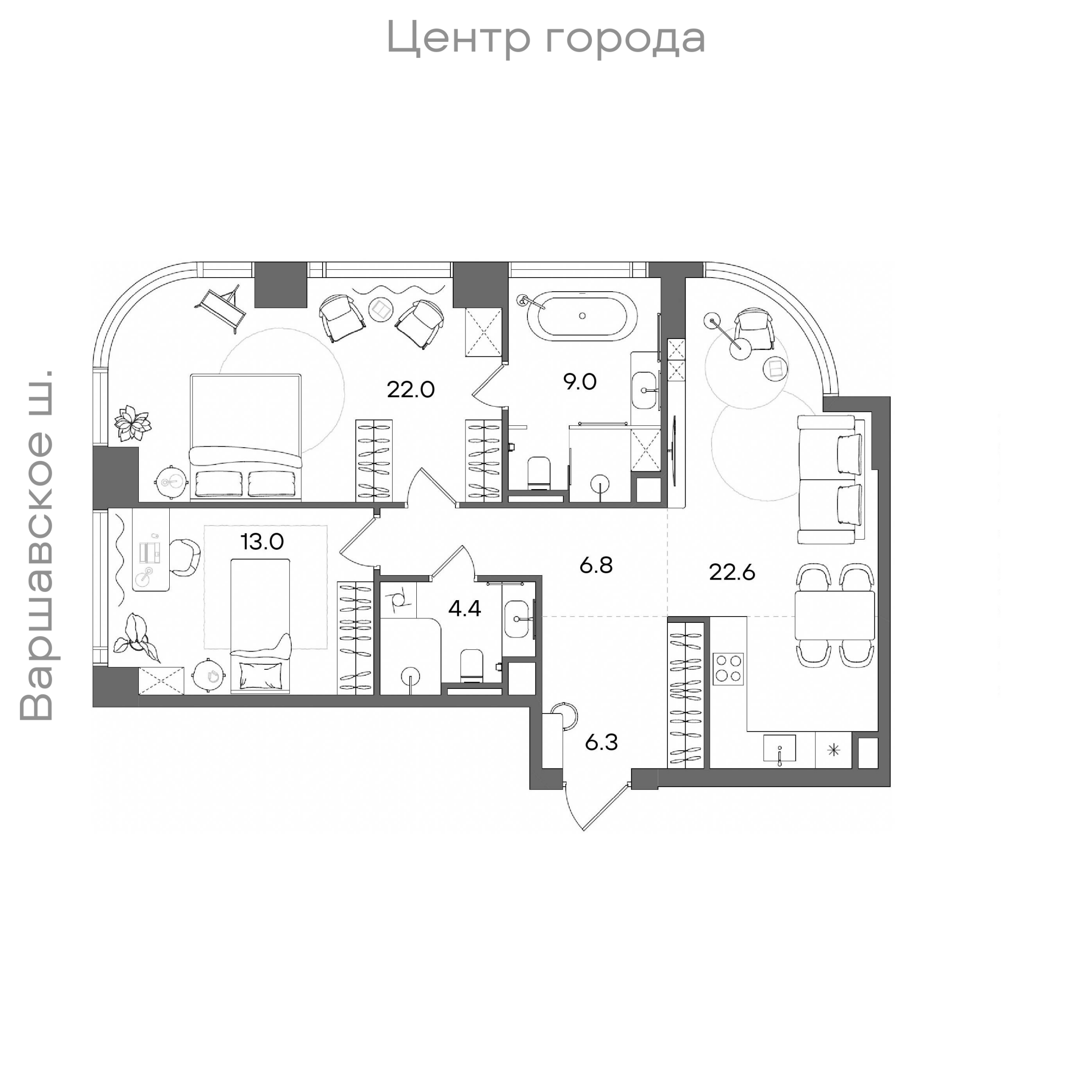 Официальная планировка STONE Blik, 84,1 м²