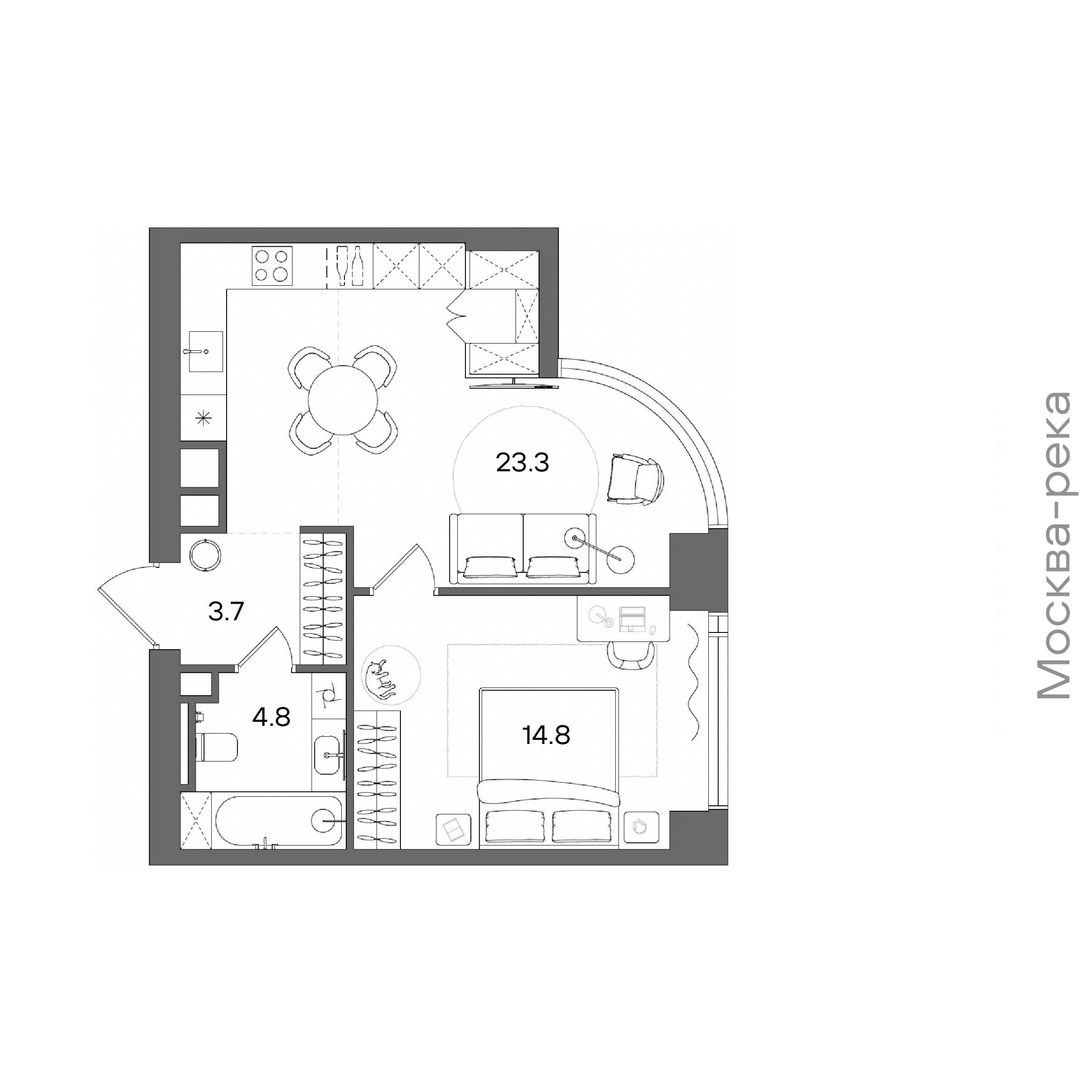 Официальная планировка STONE Blik, 46,6 м²