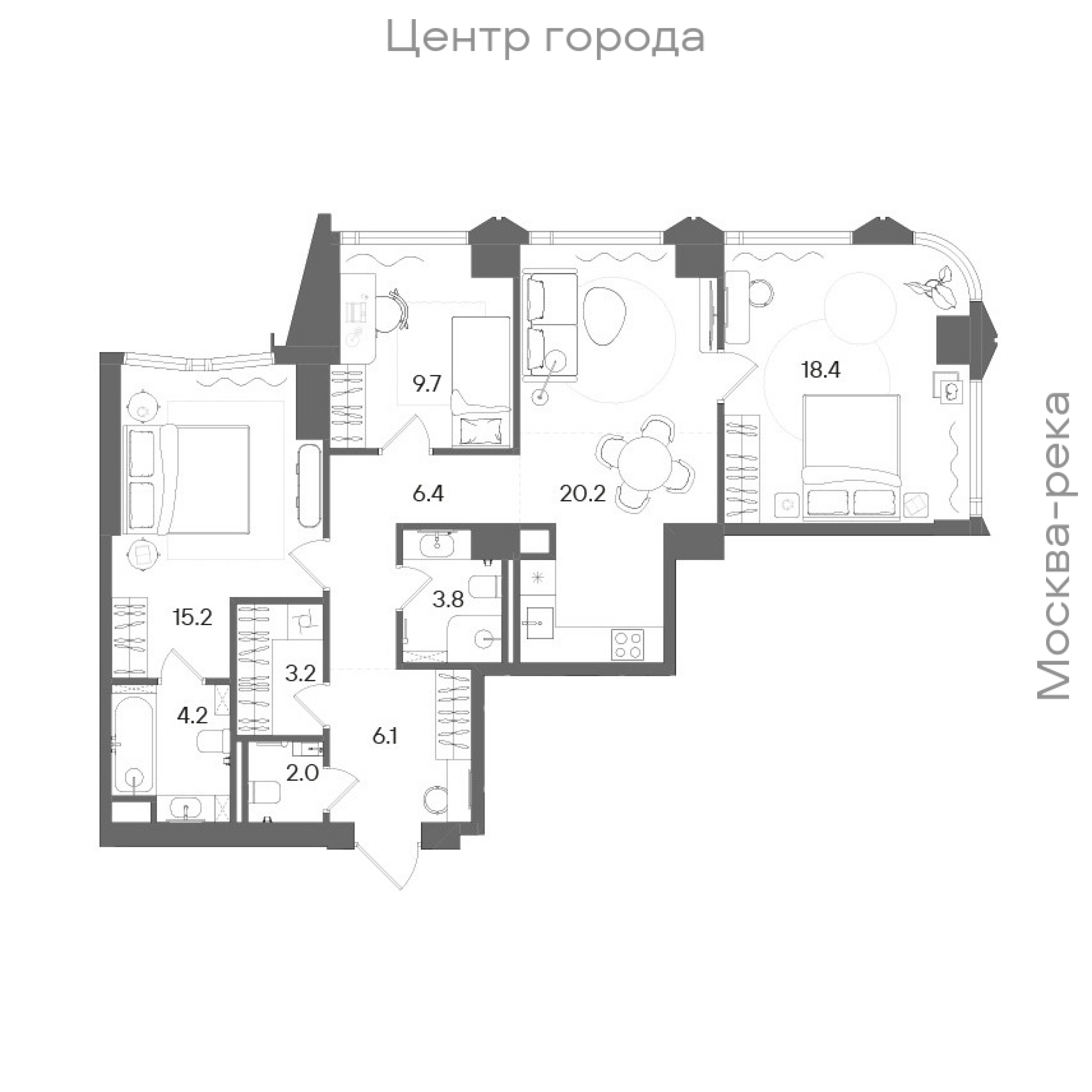 Официальная планировка STONE Blik, 89,1 м²