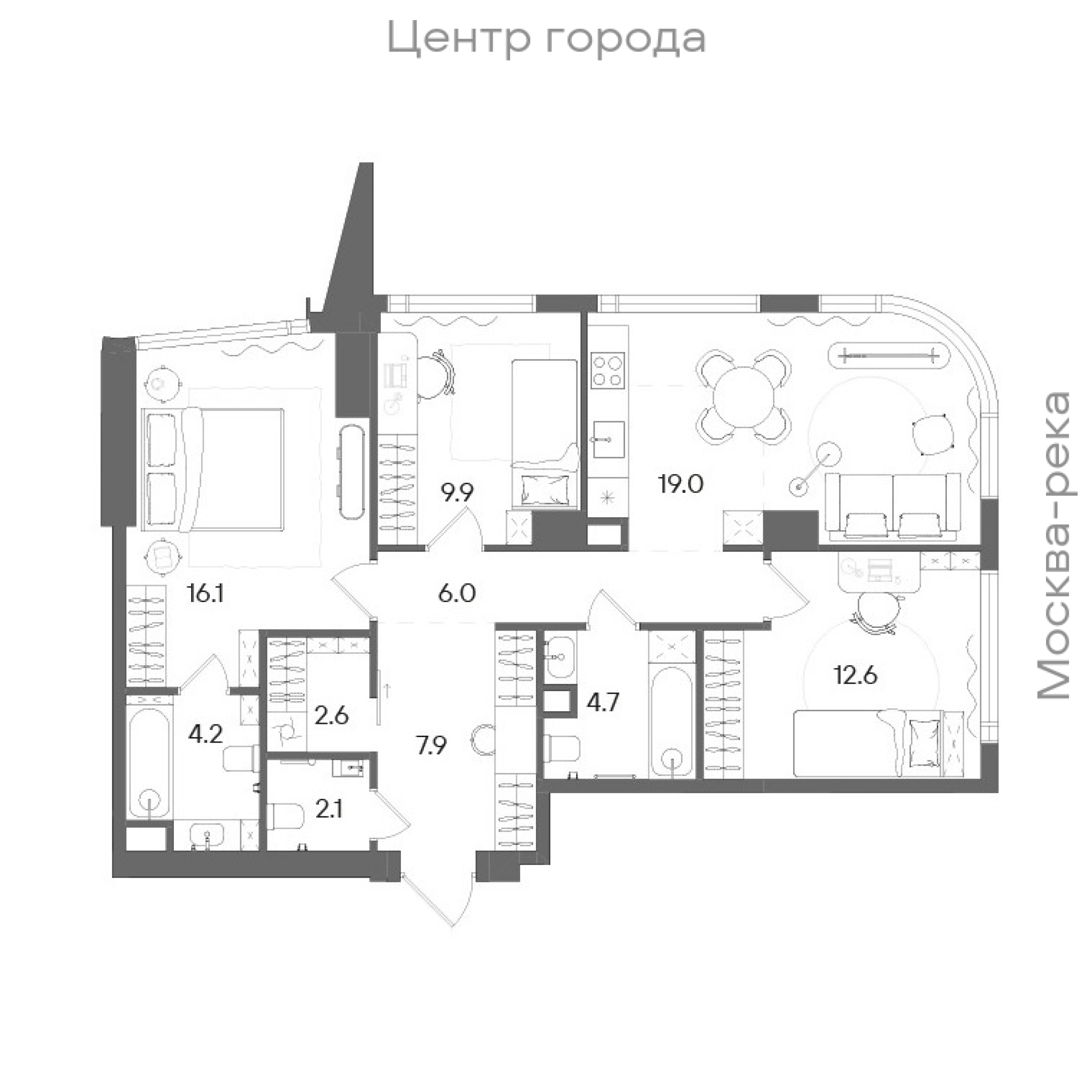 Официальная планировка STONE Blik, 85,1 м²