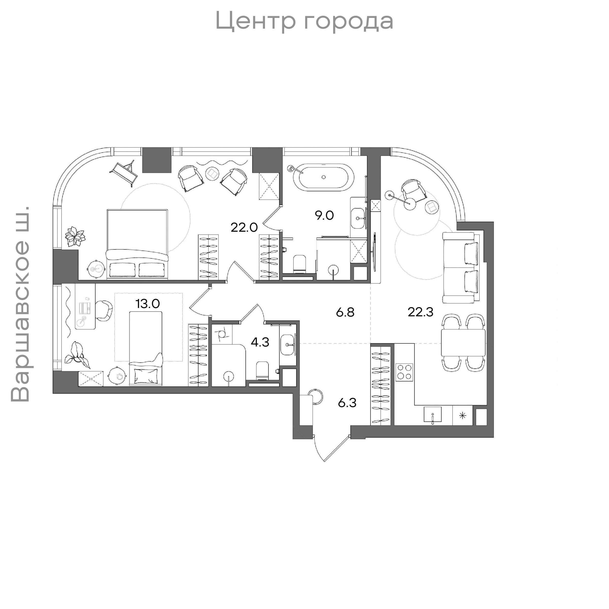 Официальная планировка STONE Blik, 83,7 м²