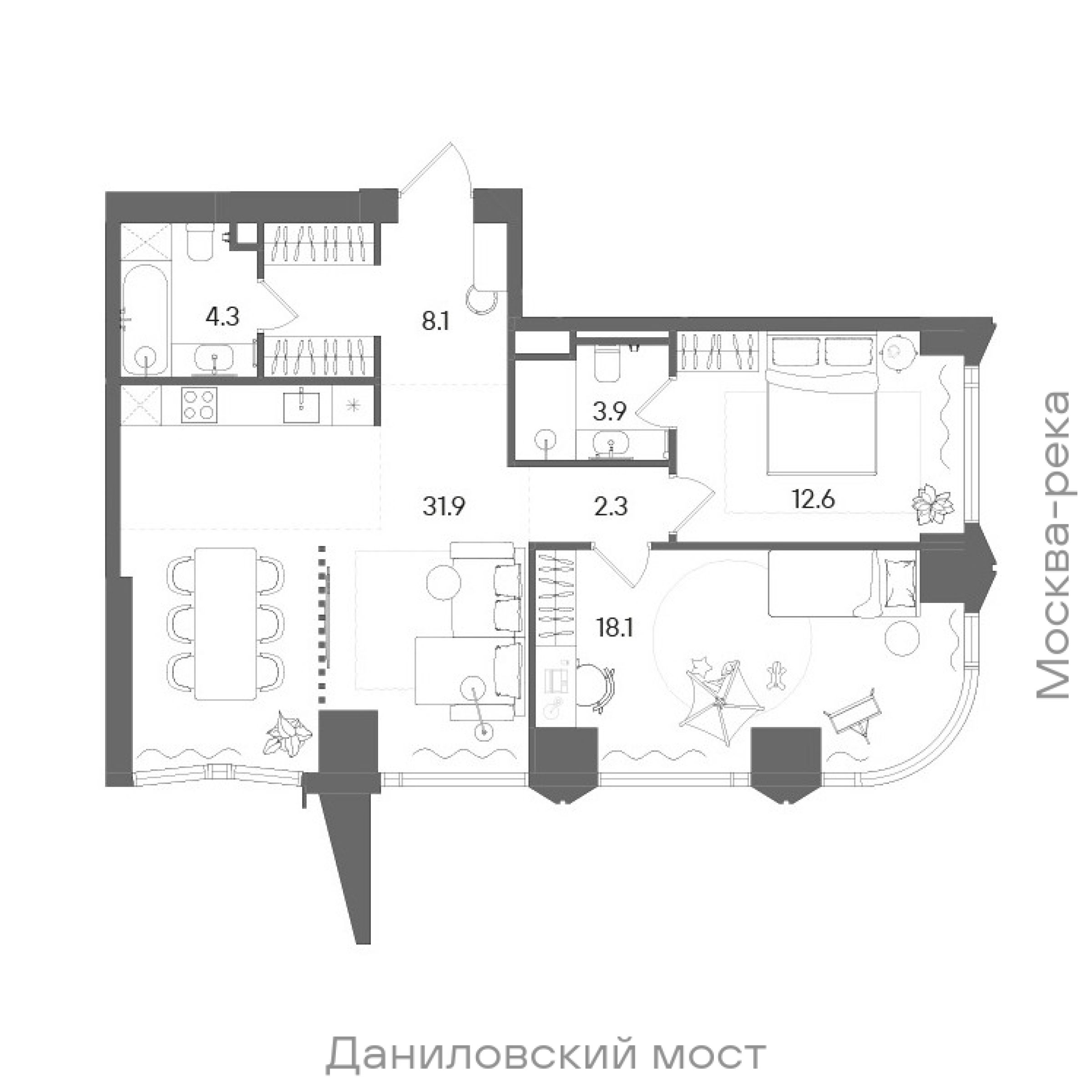 Официальная планировка STONE Blik, 81,2 м²