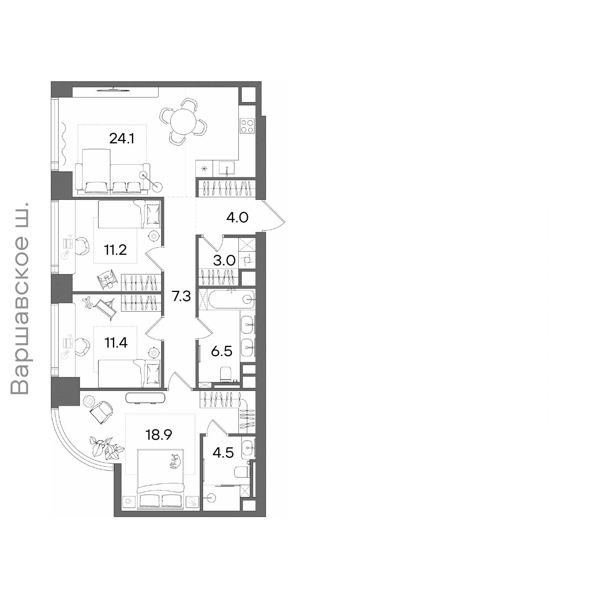Официальная планировка STONE Blik, 90,9 м²