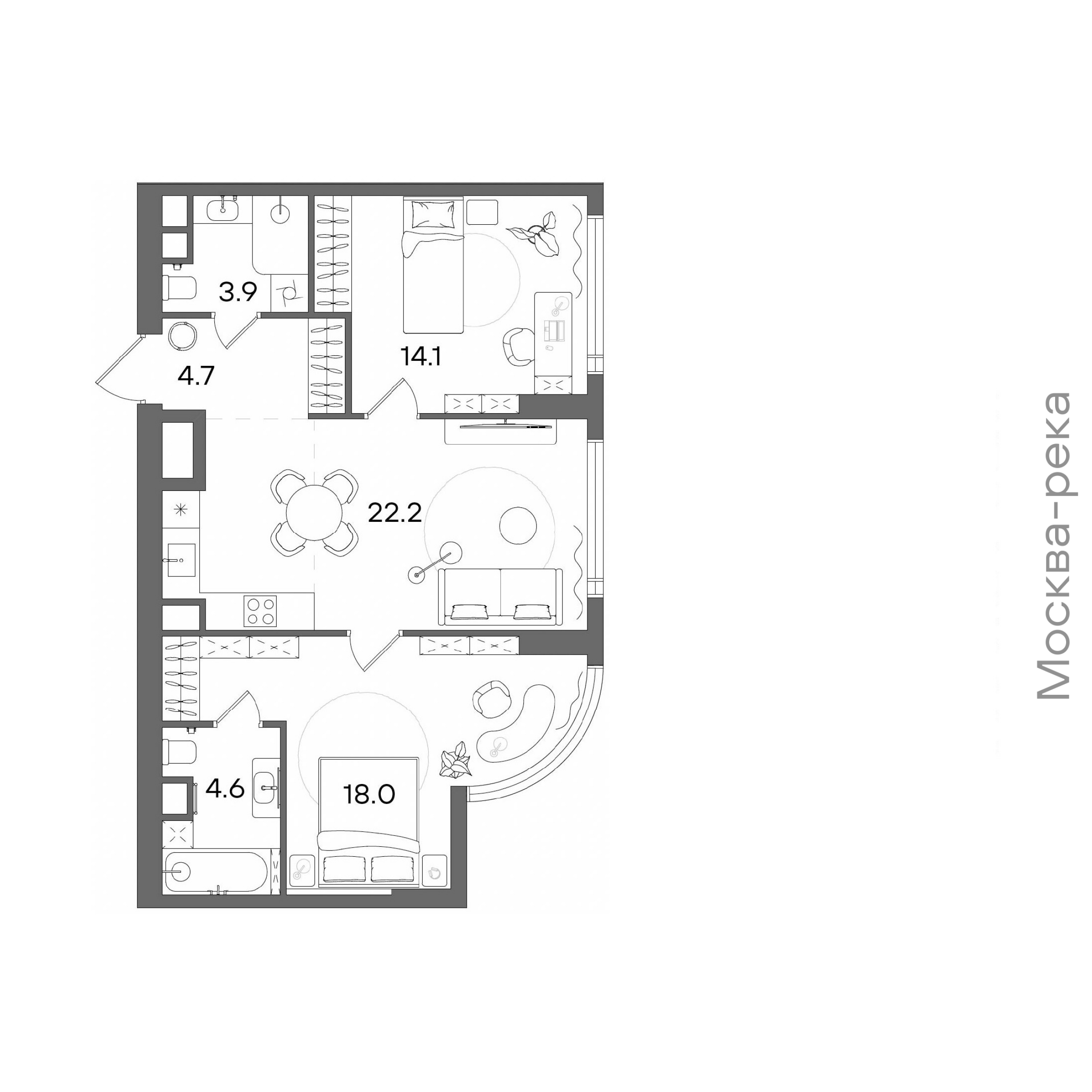 Официальная планировка STONE Blik, 67,5 м²
