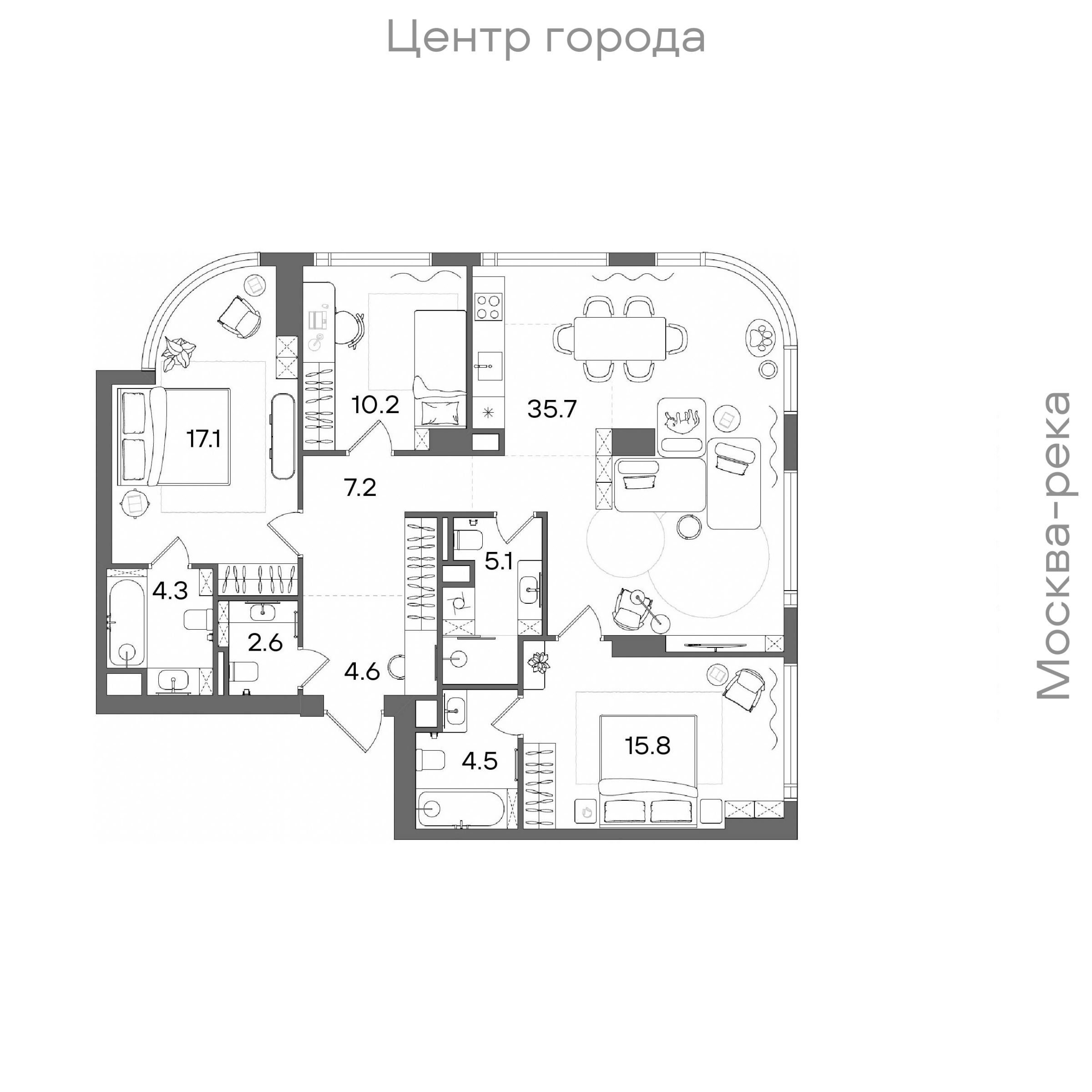 Официальная планировка STONE Blik, 107,1 м²