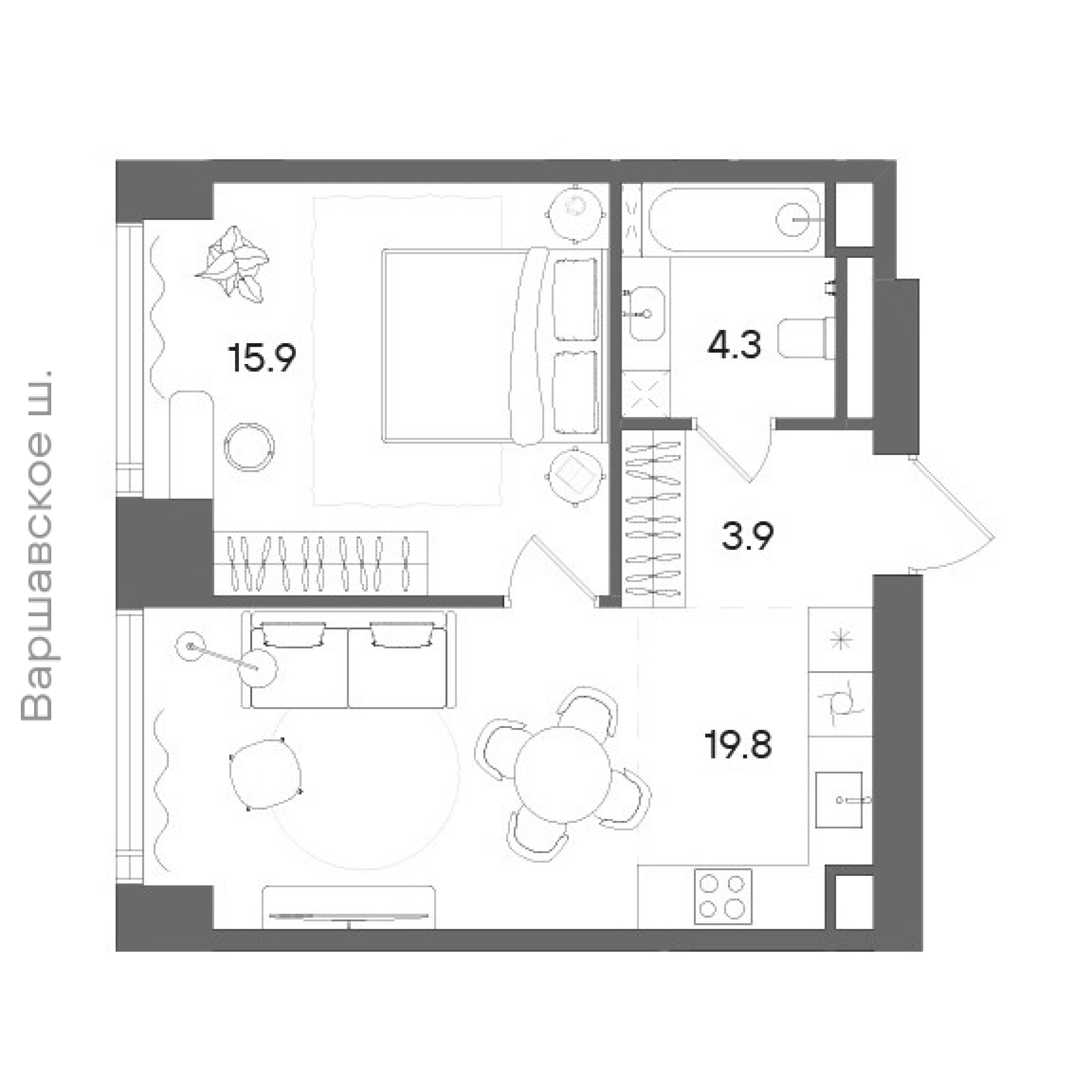 Официальная планировка STONE Blik, 44,3 м²
