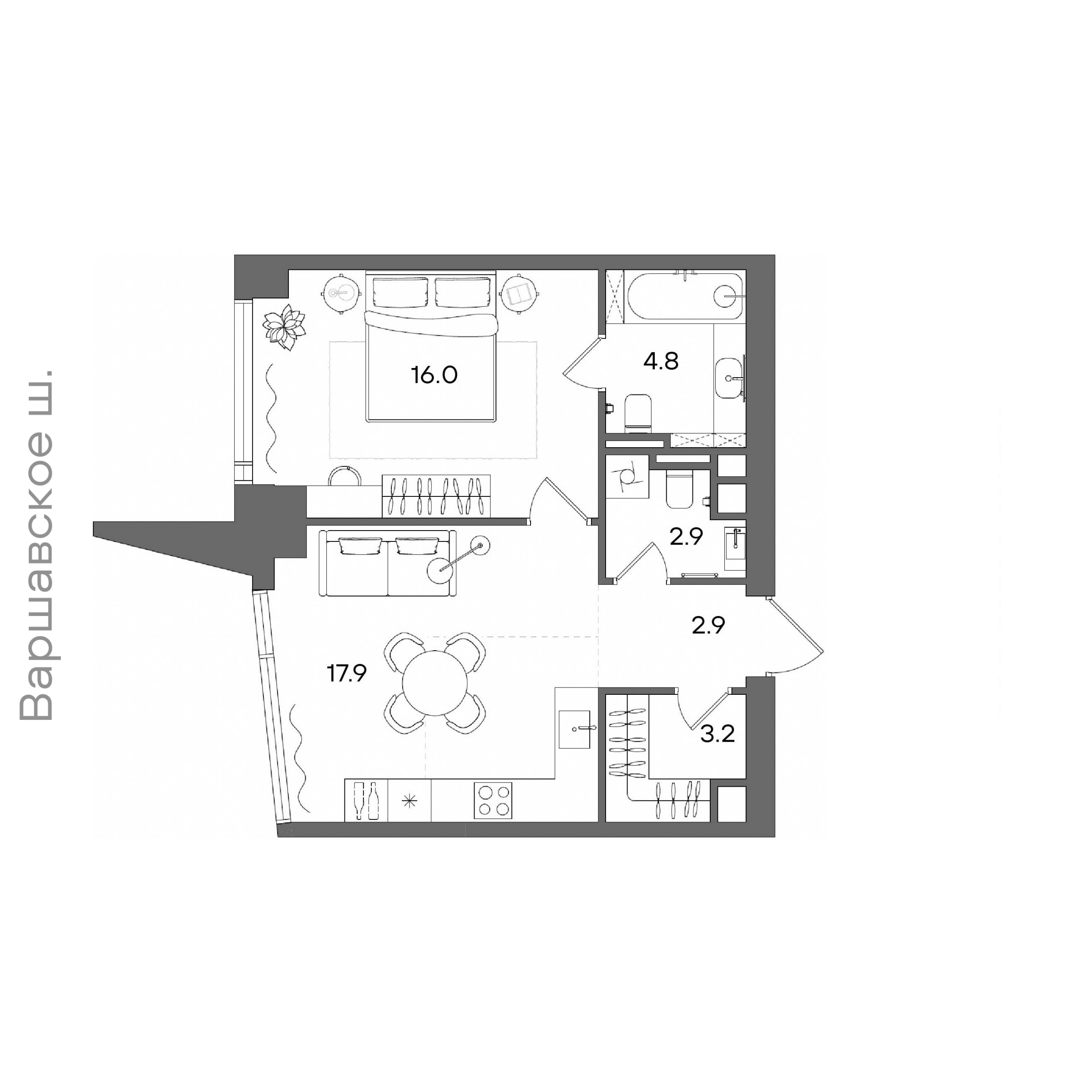 Официальная планировка STONE Blik, 47,7 м²