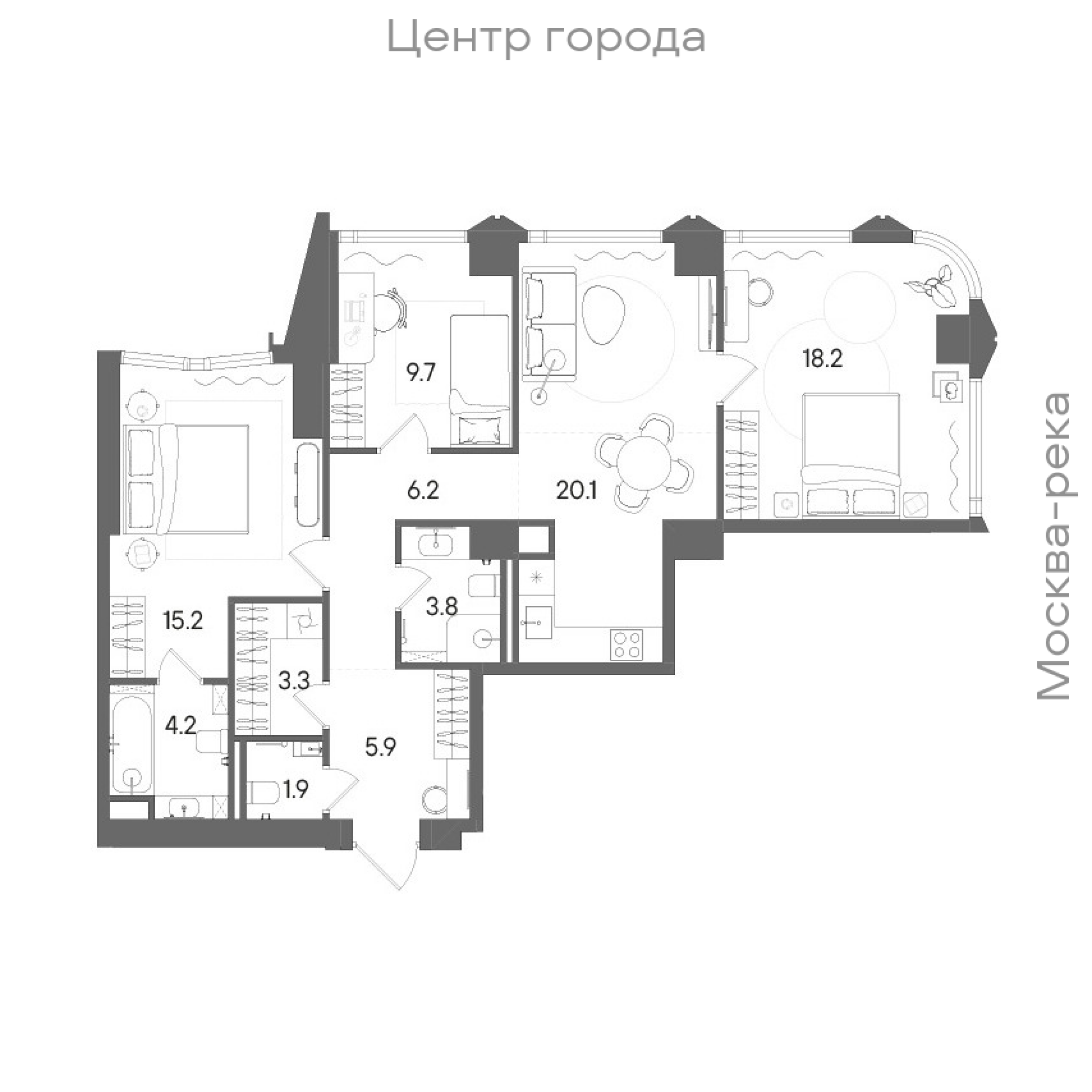 Официальная планировка STONE Blik, 88,3 м²